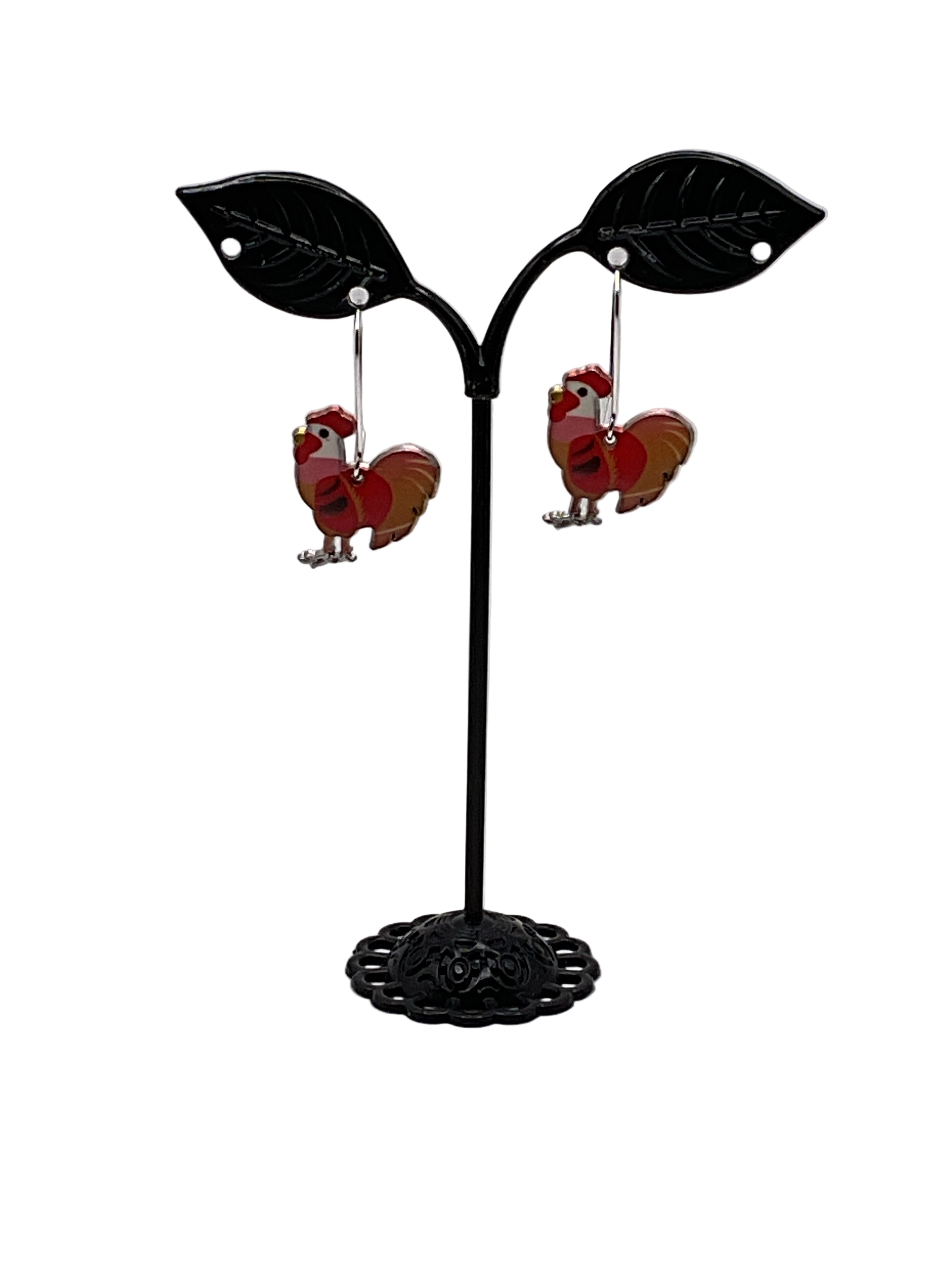Silver and Gold Enamel Roosters