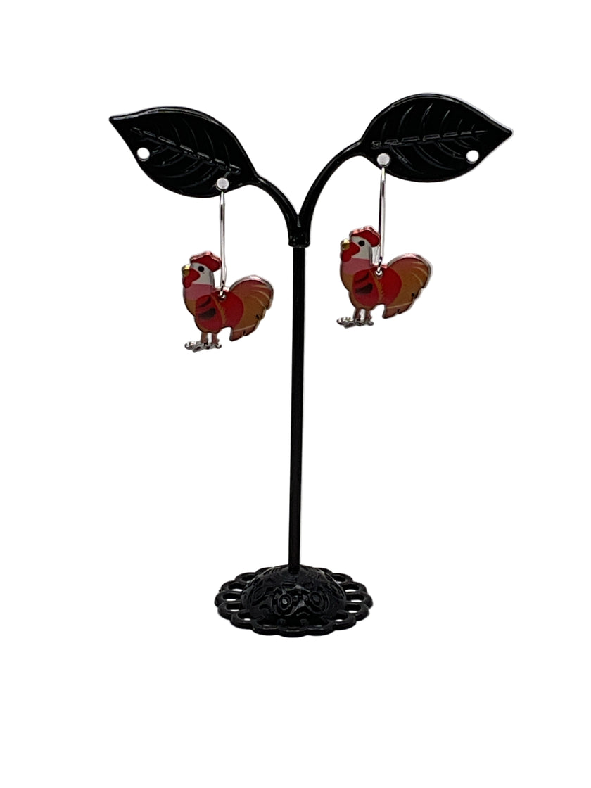 Silver and Gold Enamel Roosters