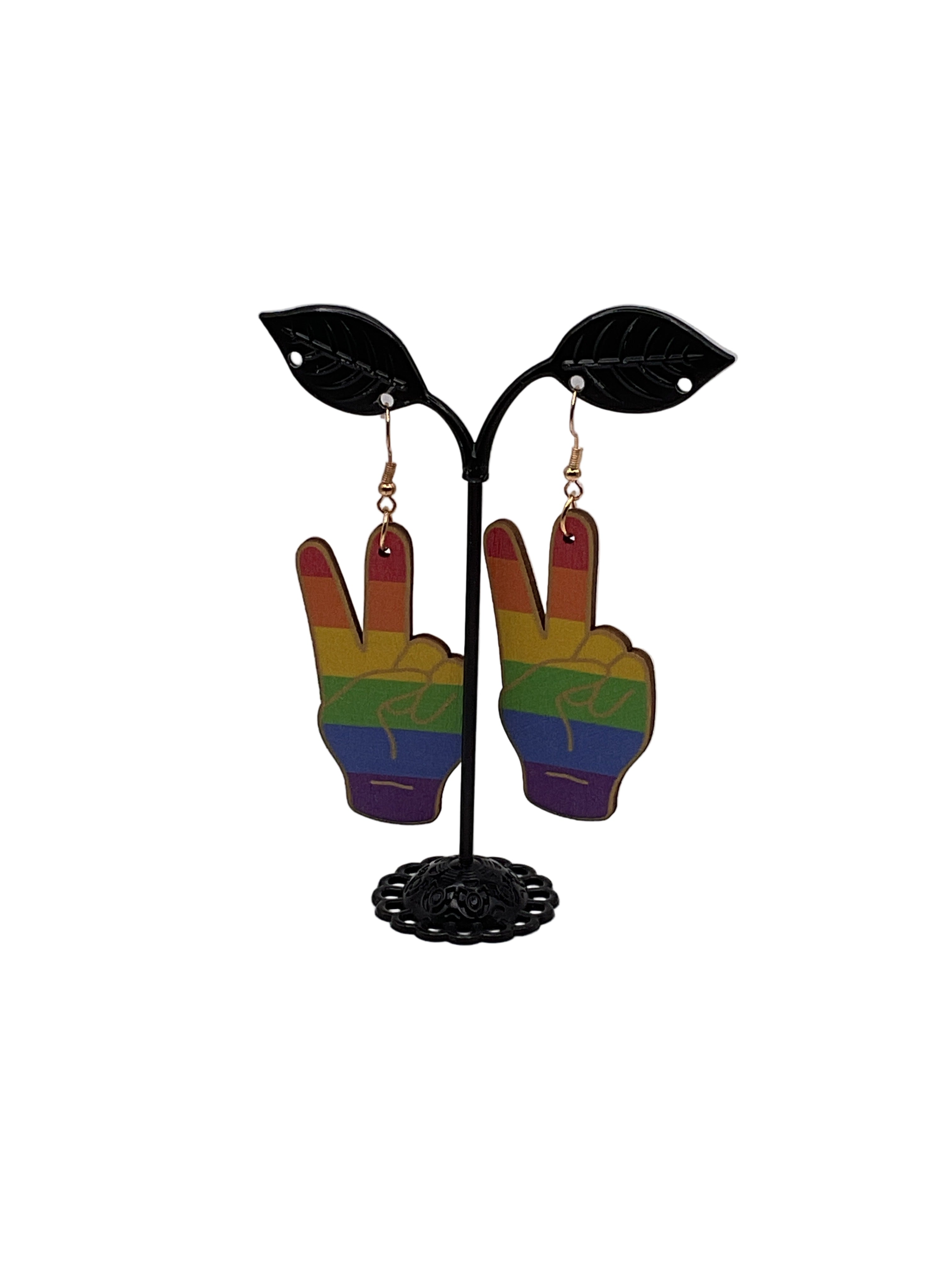 Rainbow Peace Hand Earrings