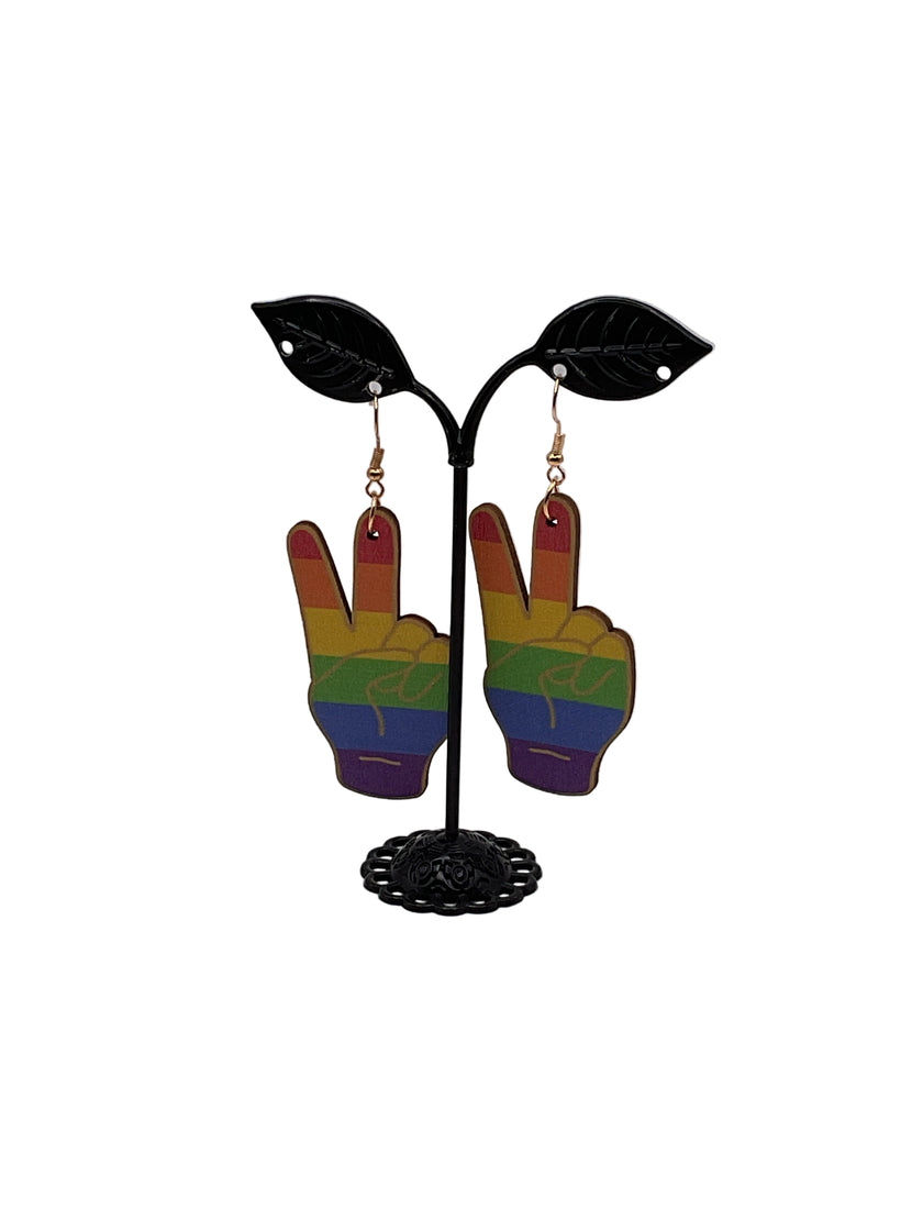 Rainbow Peace Hand Earrings