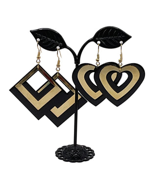 Black and Gold Layered Earrings