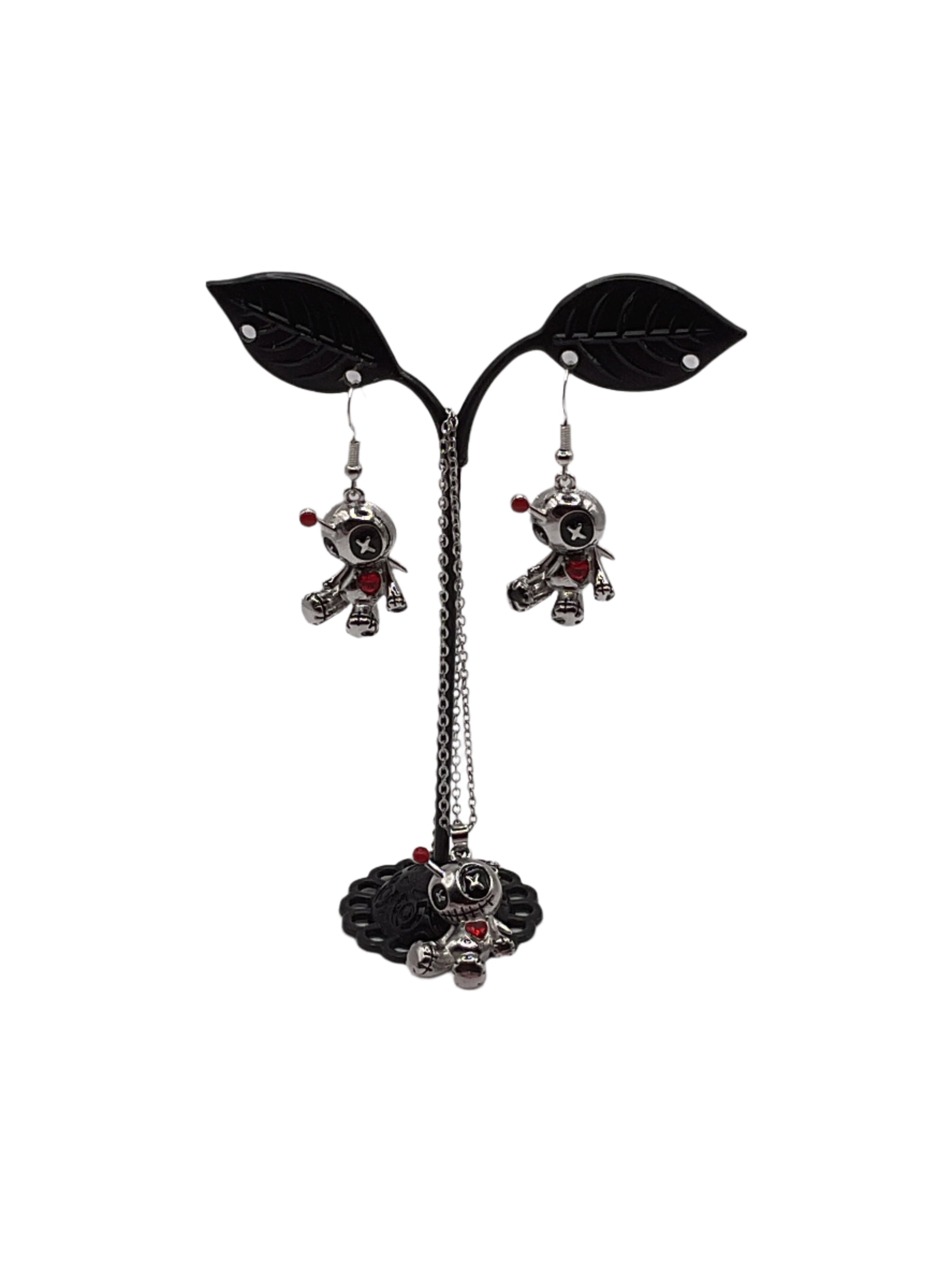 Voo Doo Doll Earrings and Necklace Set