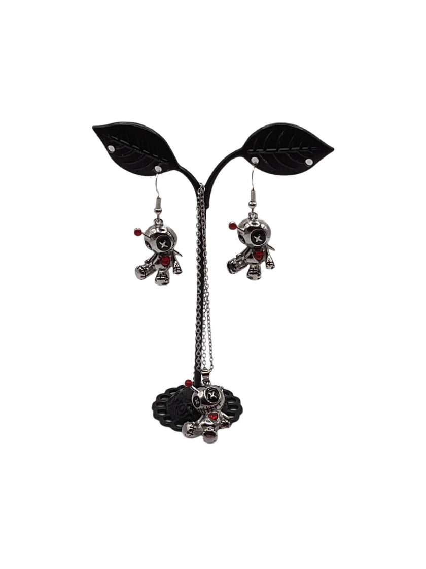 Voo Doo Doll Earrings and Necklace Set