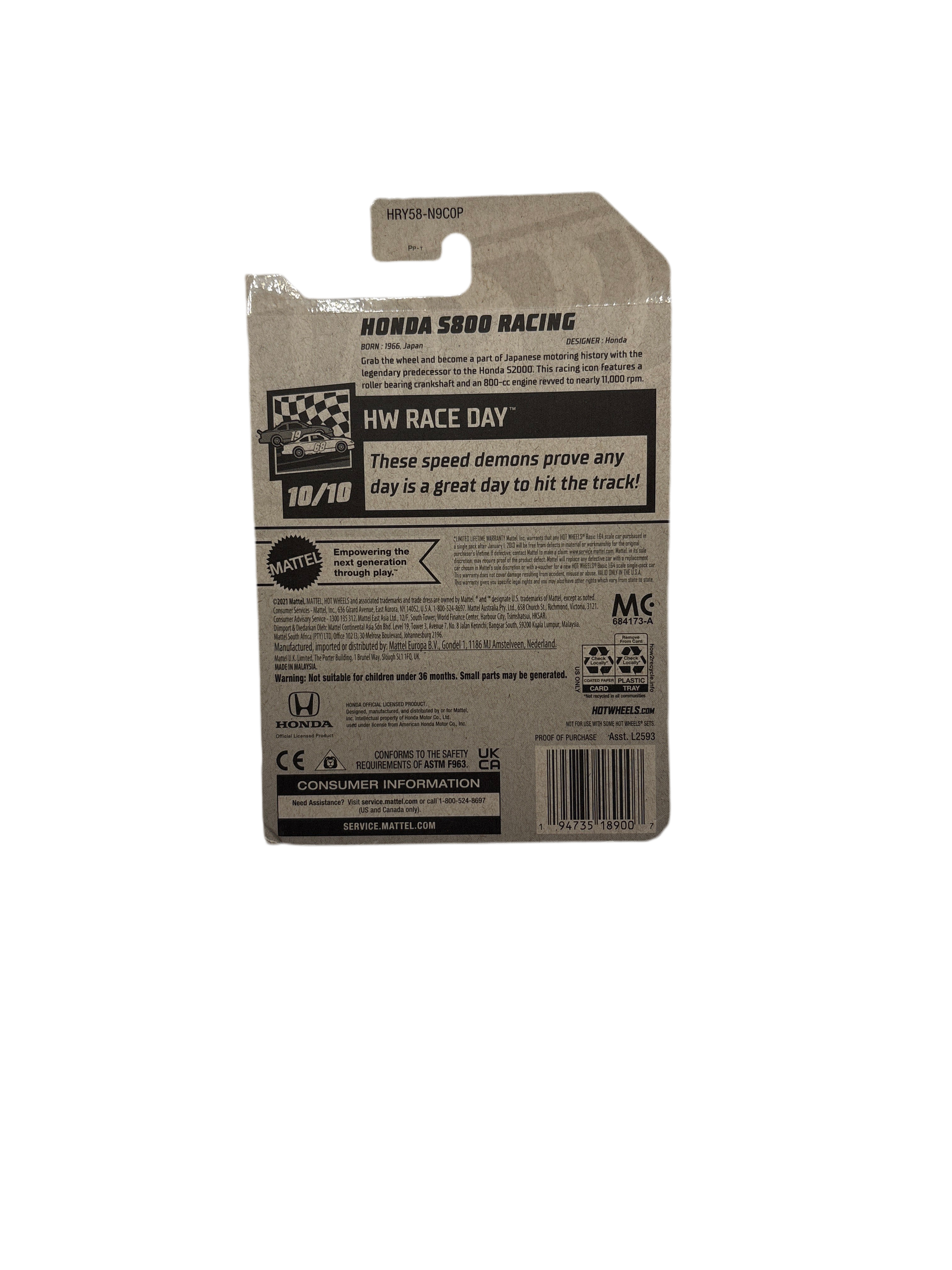 Hot Wheels Honda S800 Racing Diecast