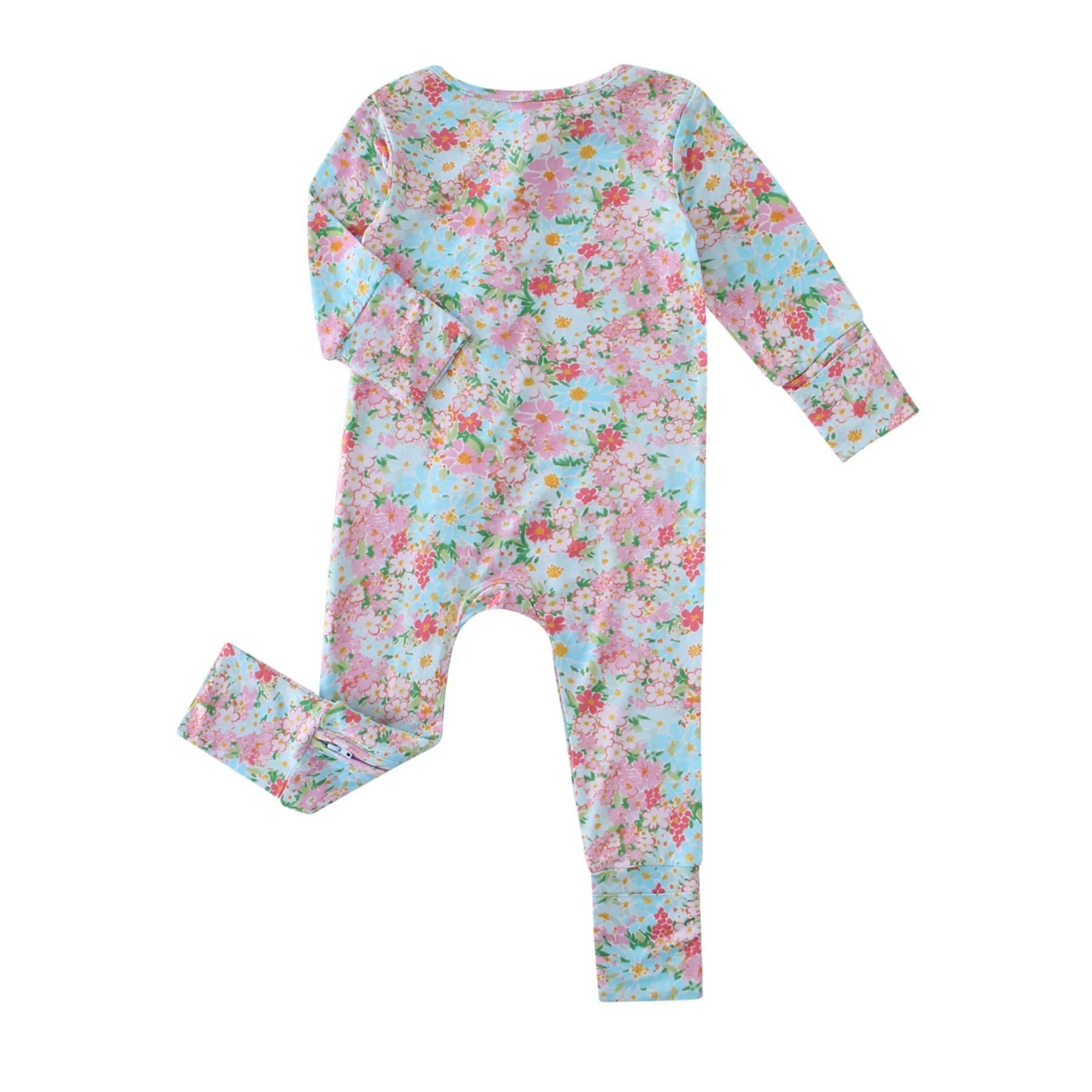 PoshTOT Spring Floral Bamboo Baby Convertible Zippy Romper