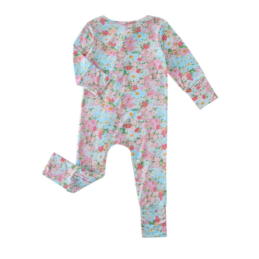 PoshTOT Spring Floral Bamboo Baby Convertible Zippy Romper
