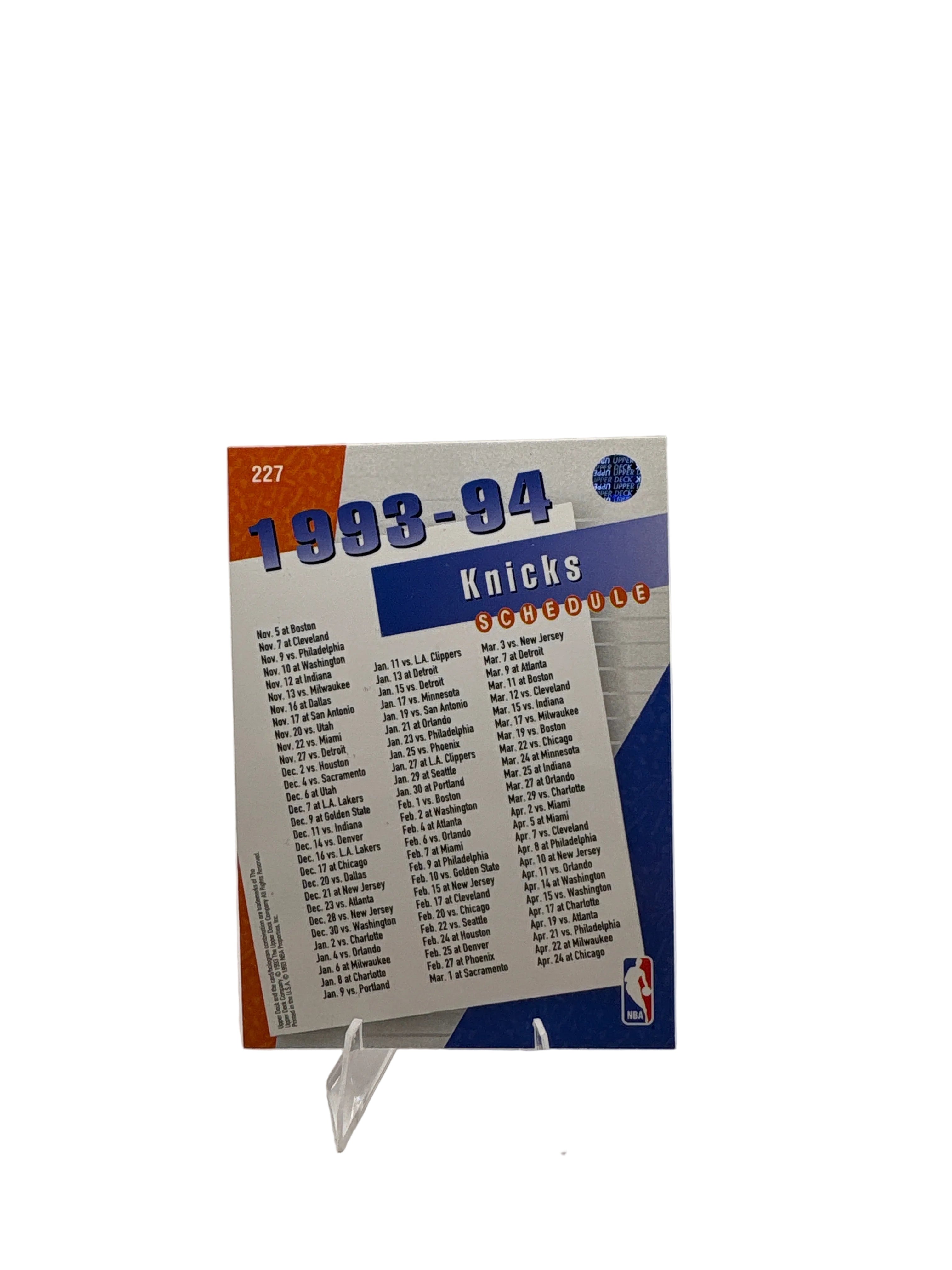 Upper Deck New York Knicks Team Card