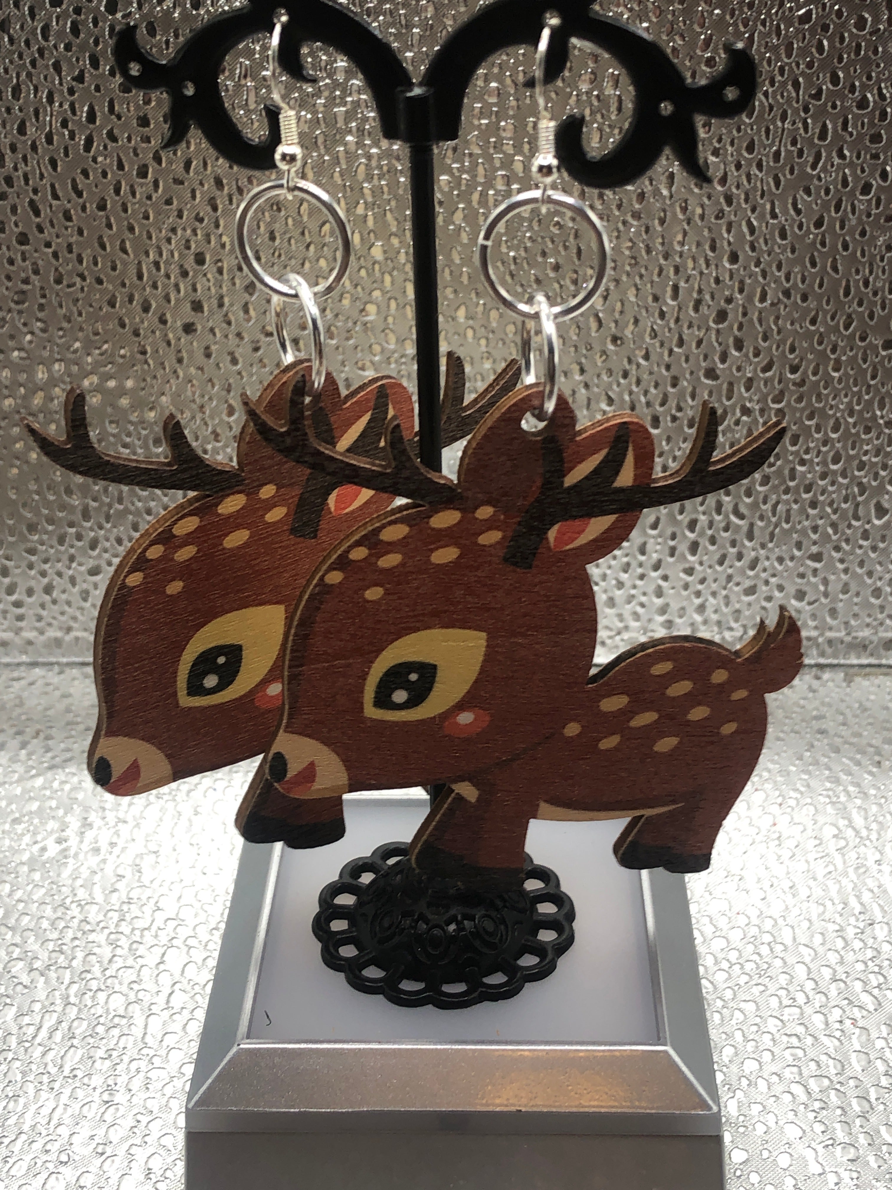 Wooden baby deer earrings