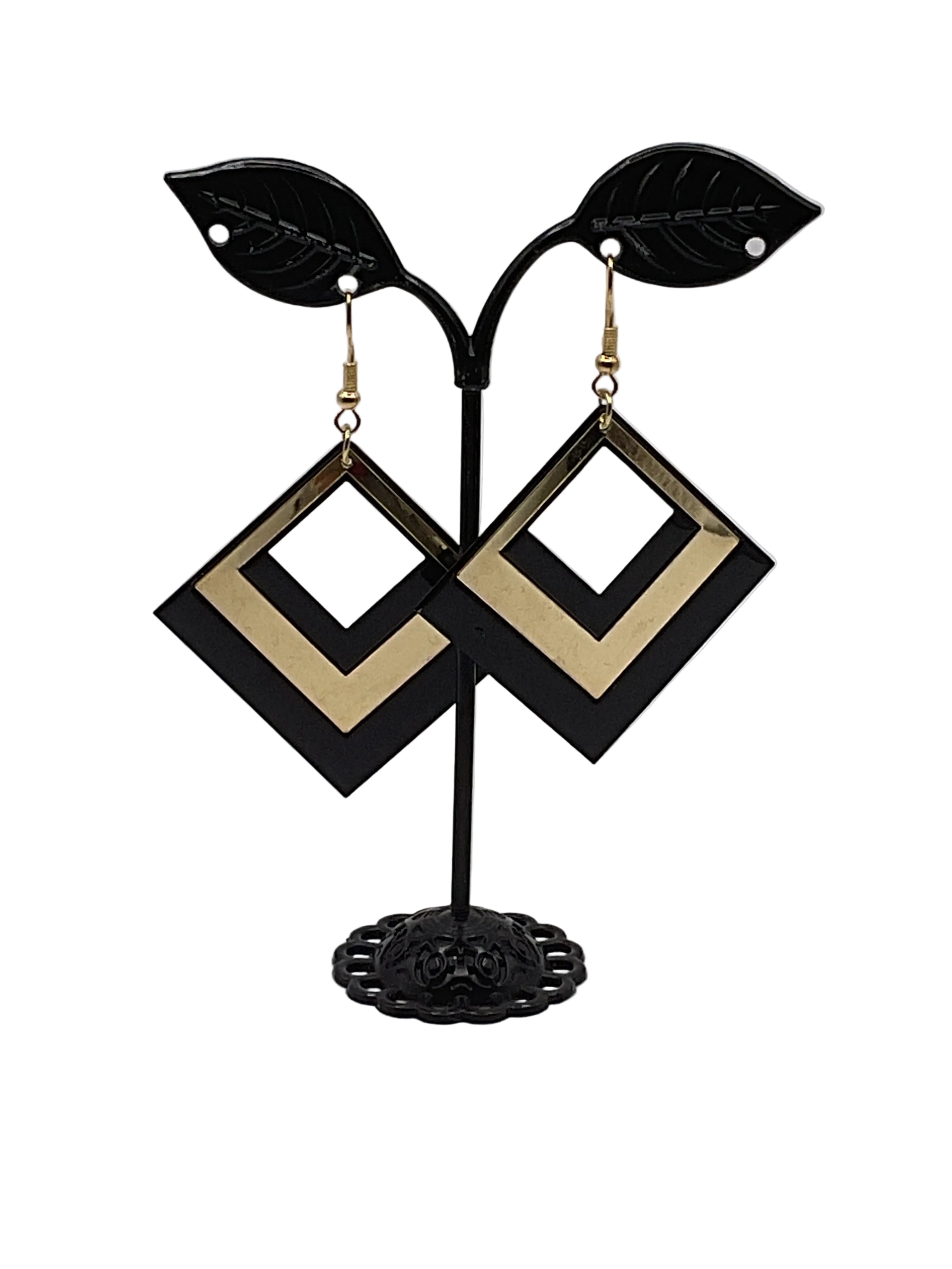 Black and Gold Layered Earrings