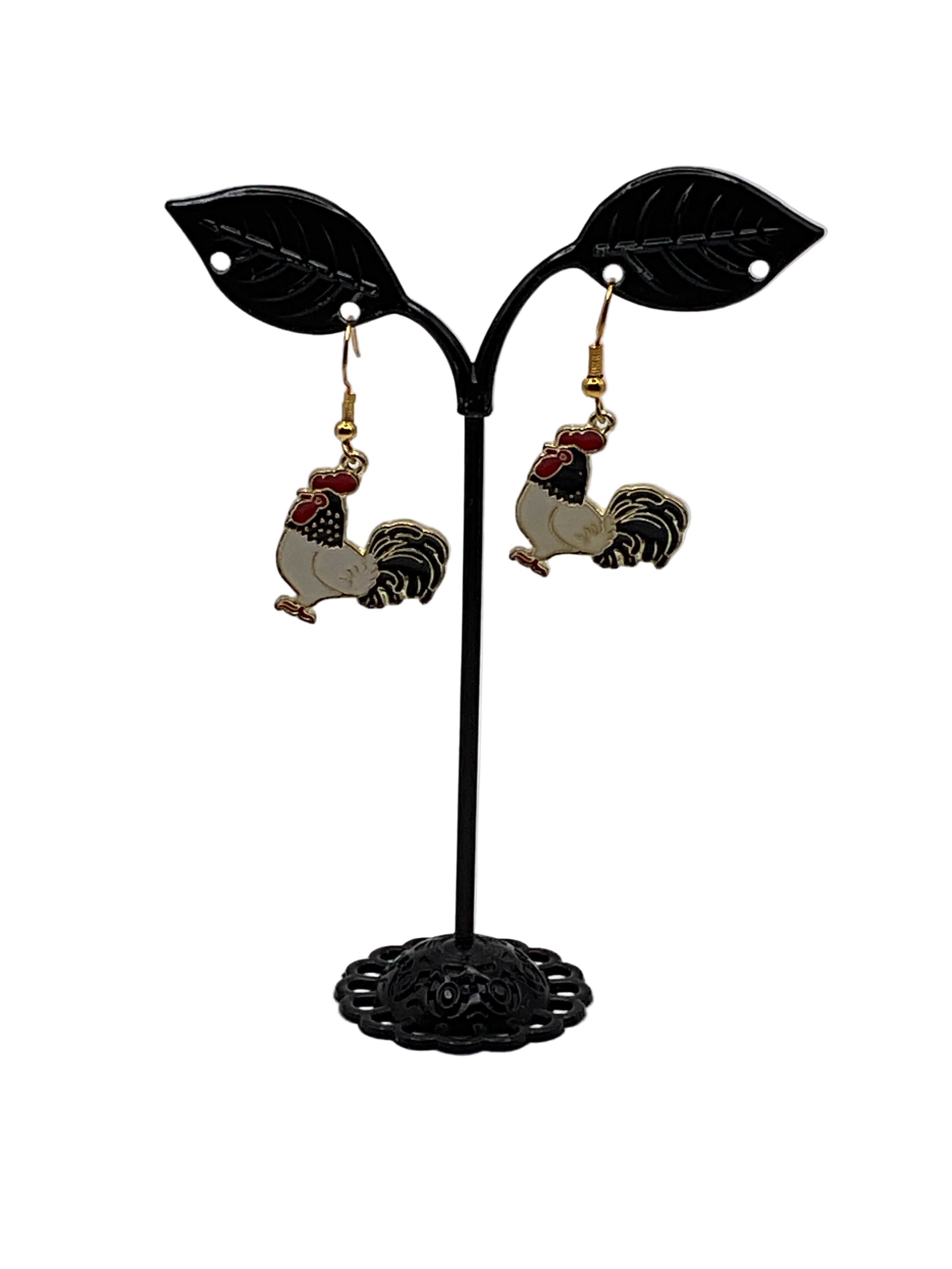 Silver and Gold Enamel Roosters