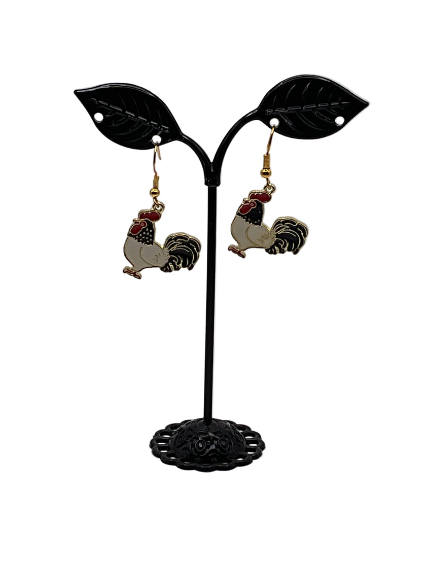 Silver and Gold Enamel Roosters
