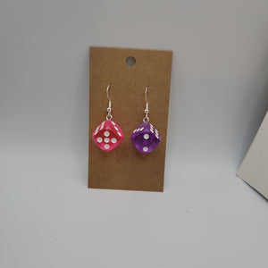 Purple and Pink Dice Earrings