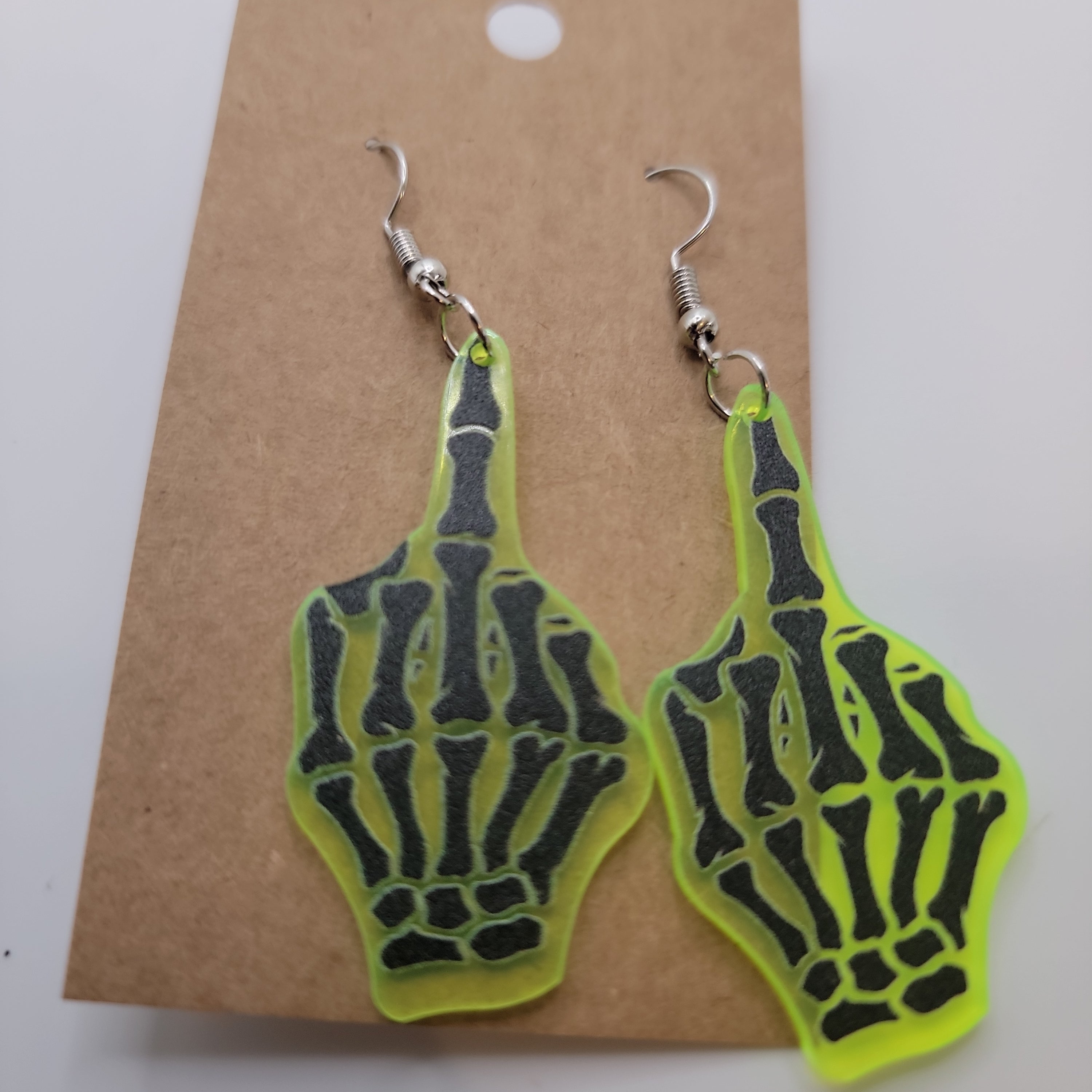 Neon Skeleton Middle Finger Earrings 1B
