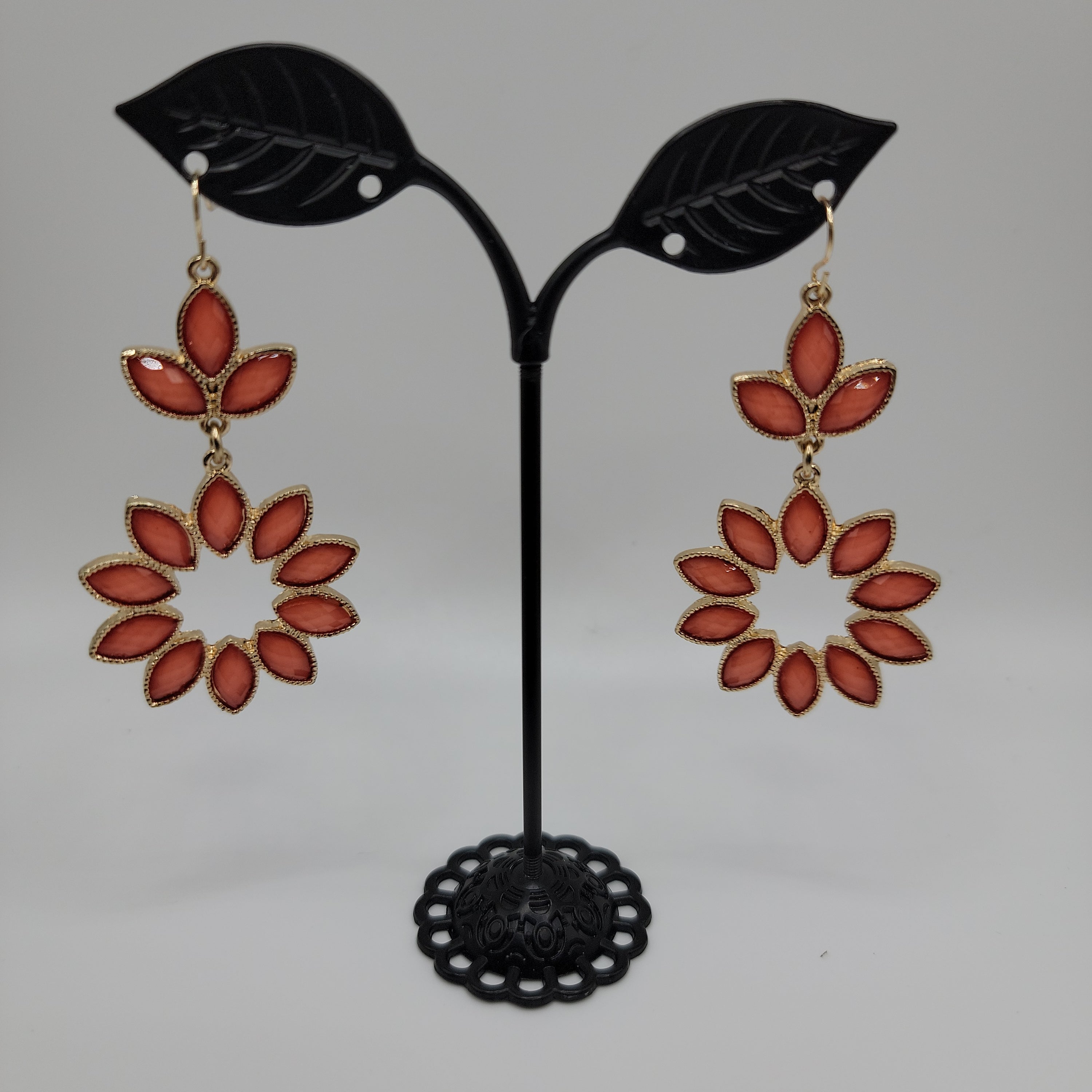 Coral and Gold Dangle Earrings