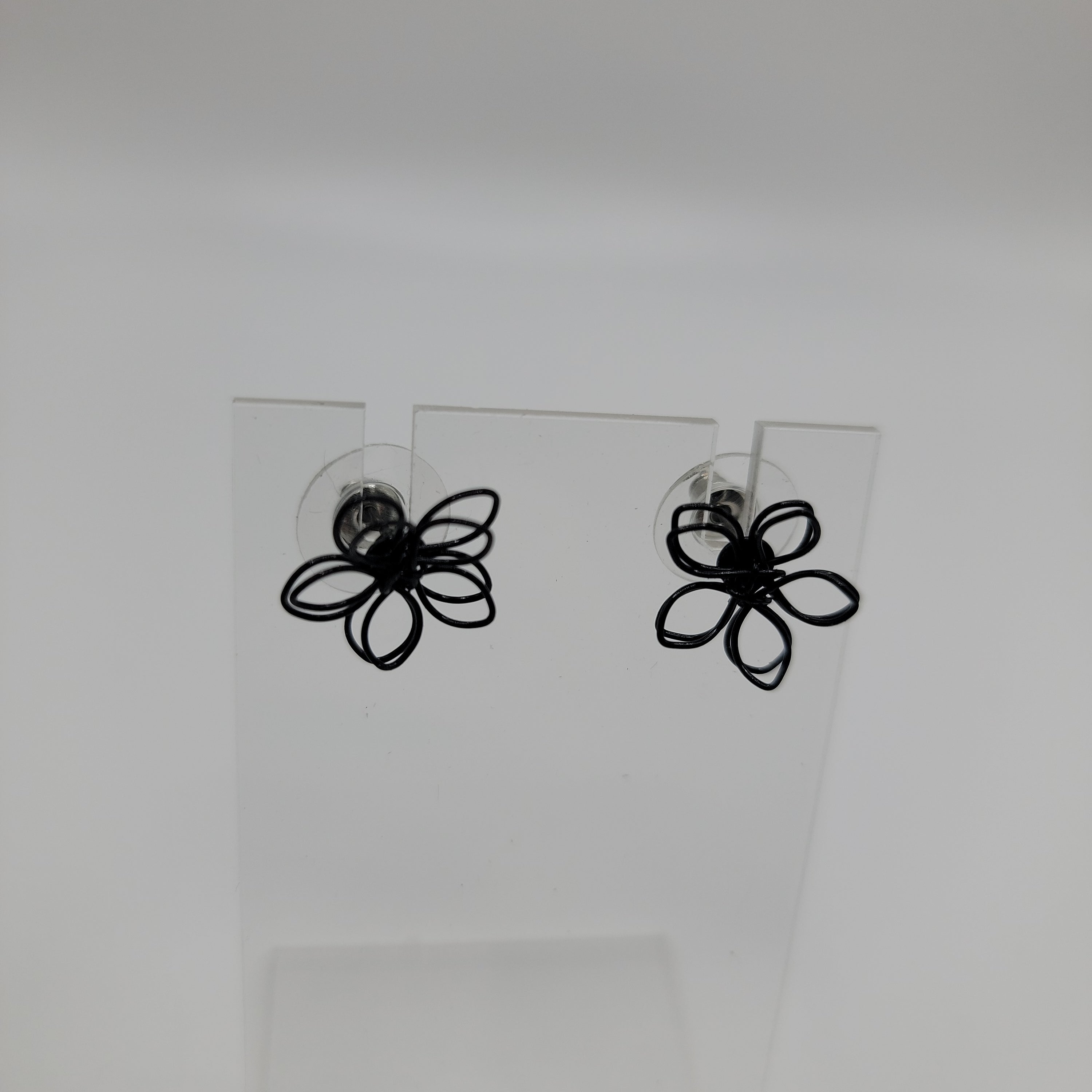Black Wire Flower Earrings