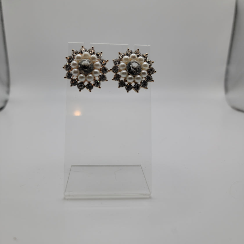 Crystal and Pearl Post Earrings
