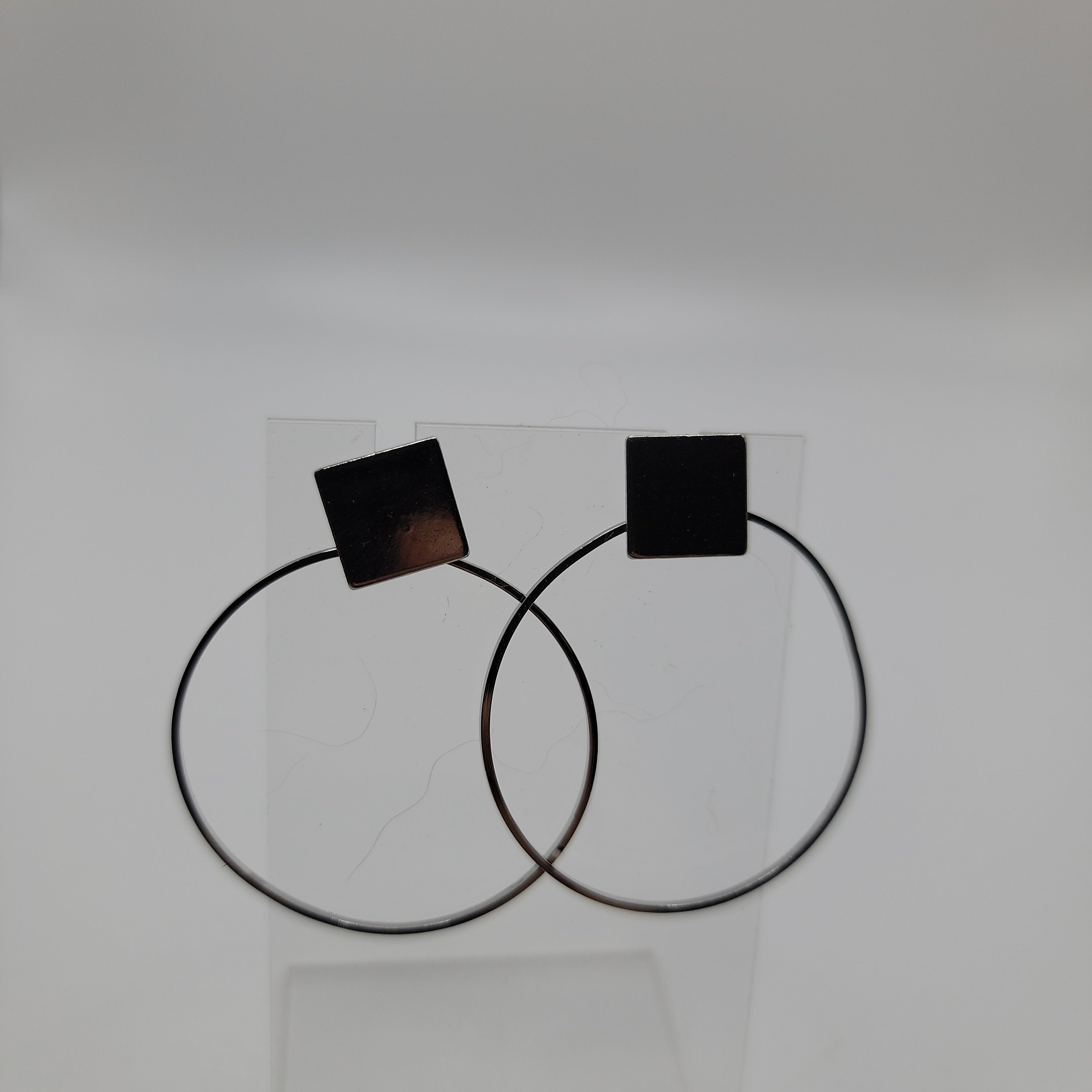 Silver Circle and Square Earrings