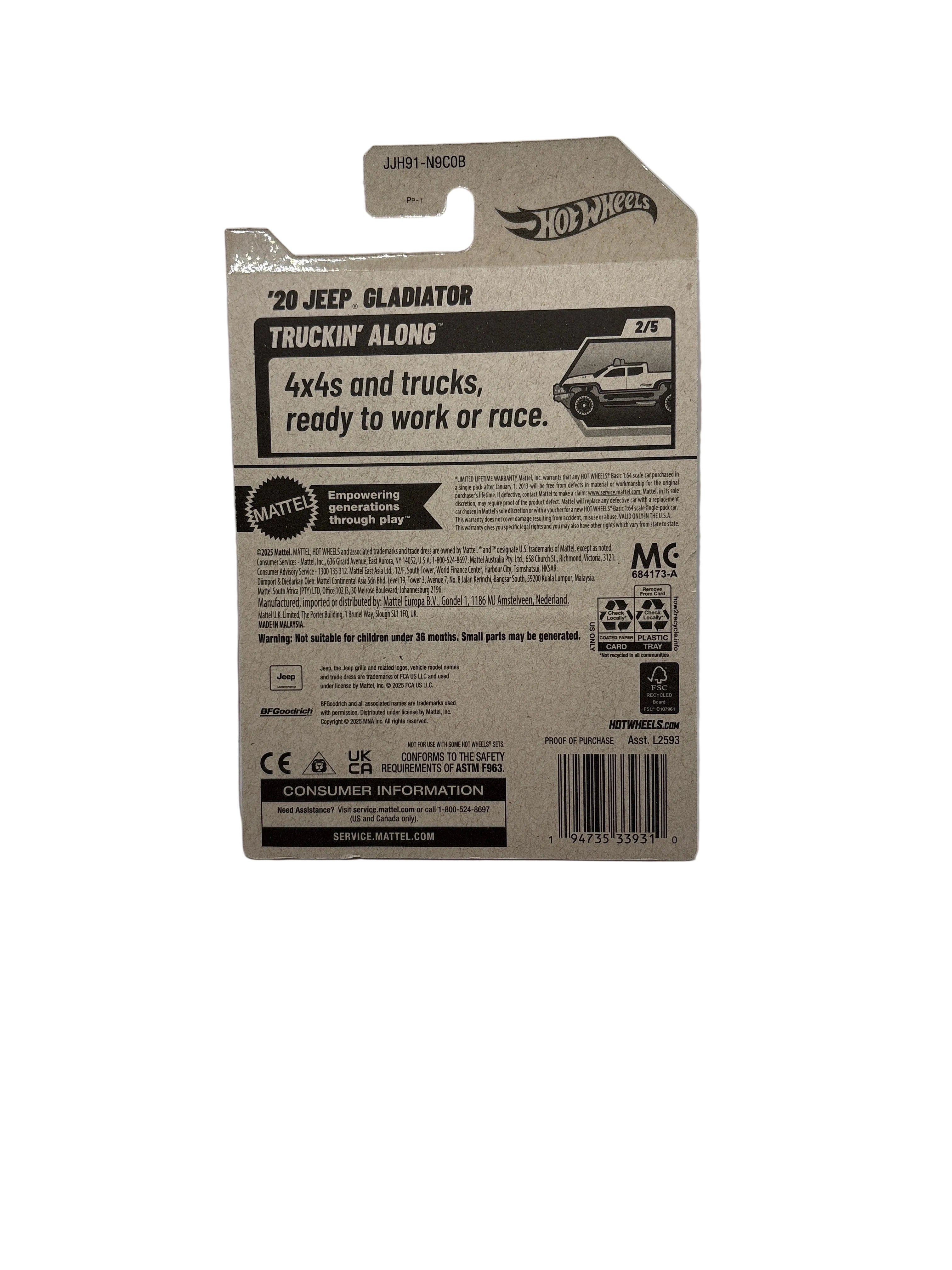 Hot Wheels 20 Jeep Gladiator Diecast yellow