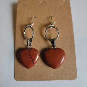 Red Jasper Stone Heart Earrings