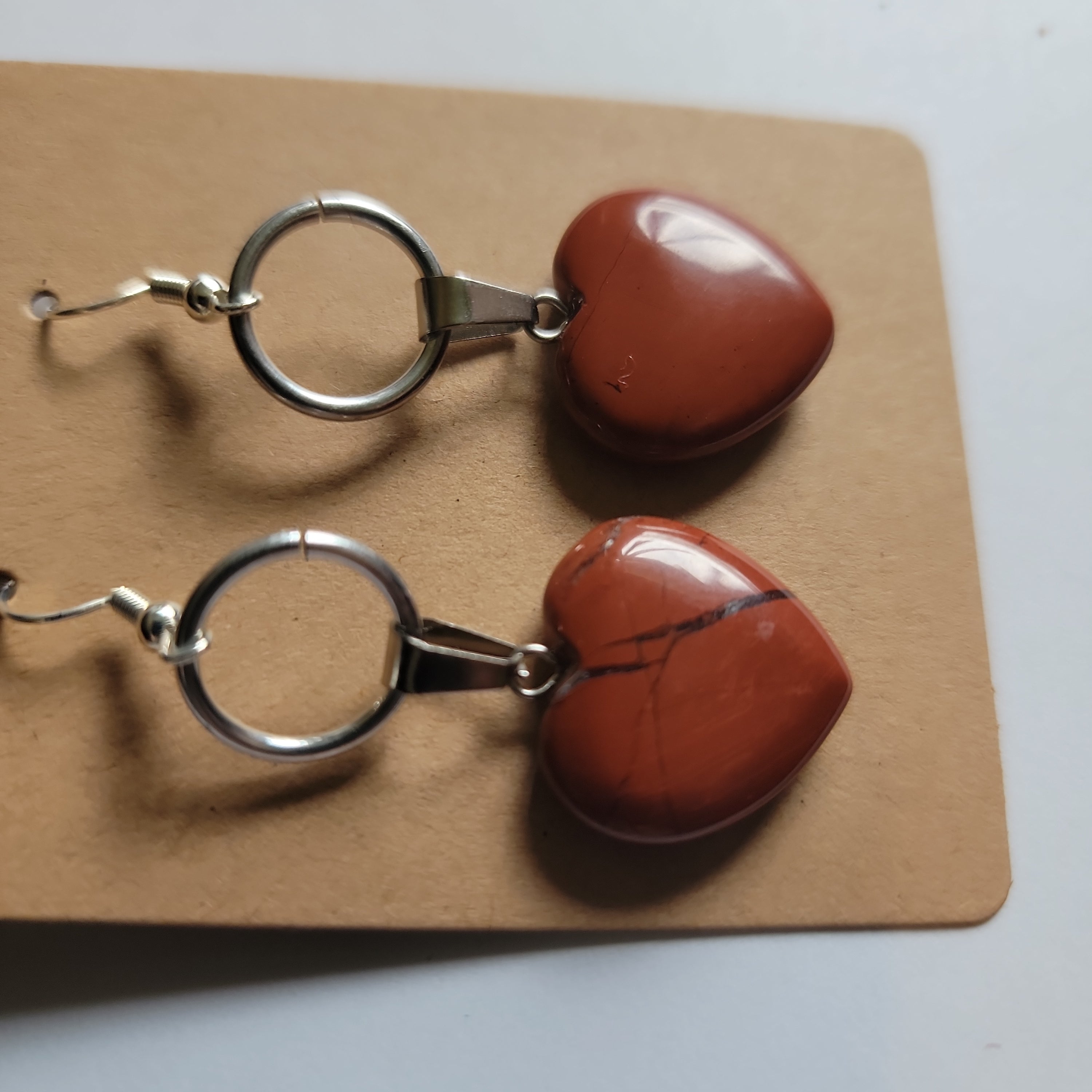 Red Jasper Stone Heart Earrings