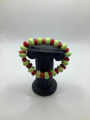 Red and greenish beaded bracelet