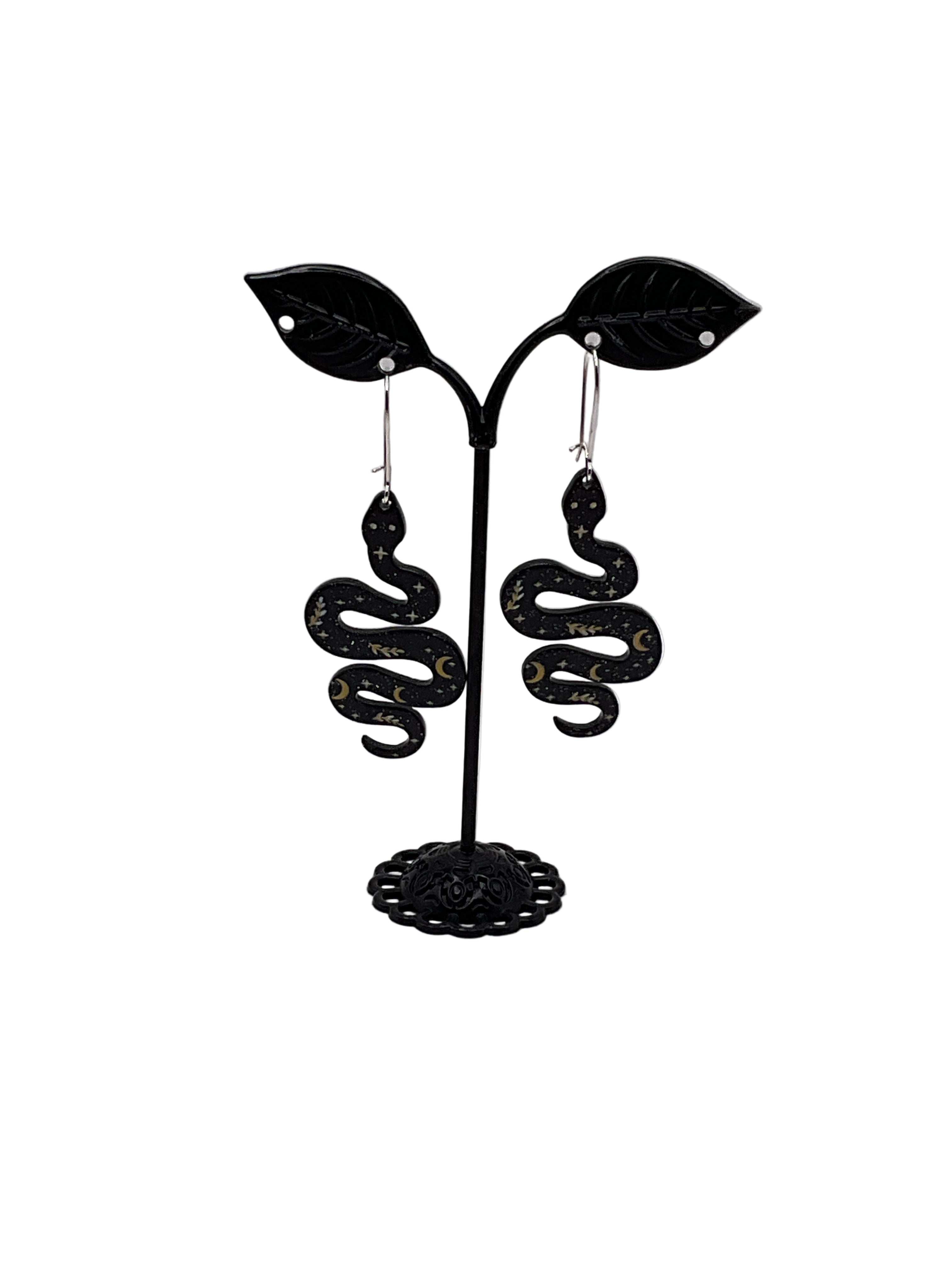 Celestial Black Snake Earrings