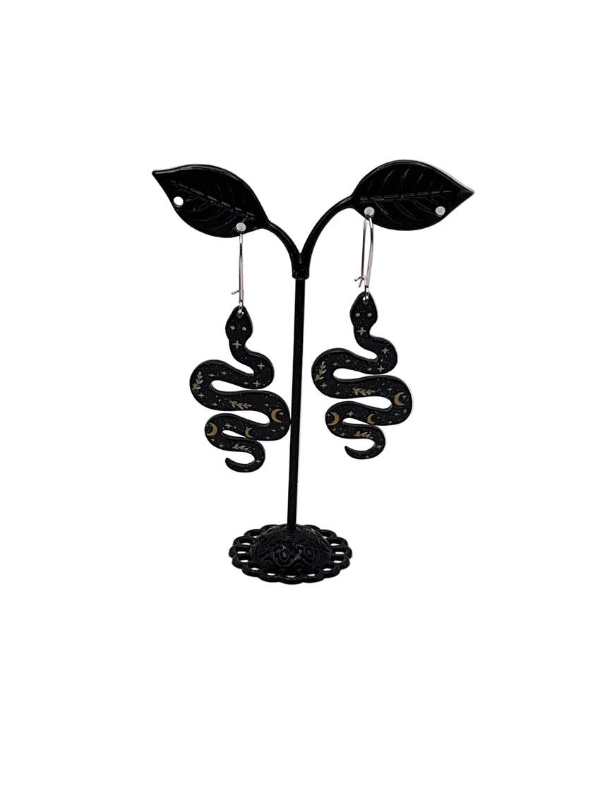 Celestial Black Snake Earrings