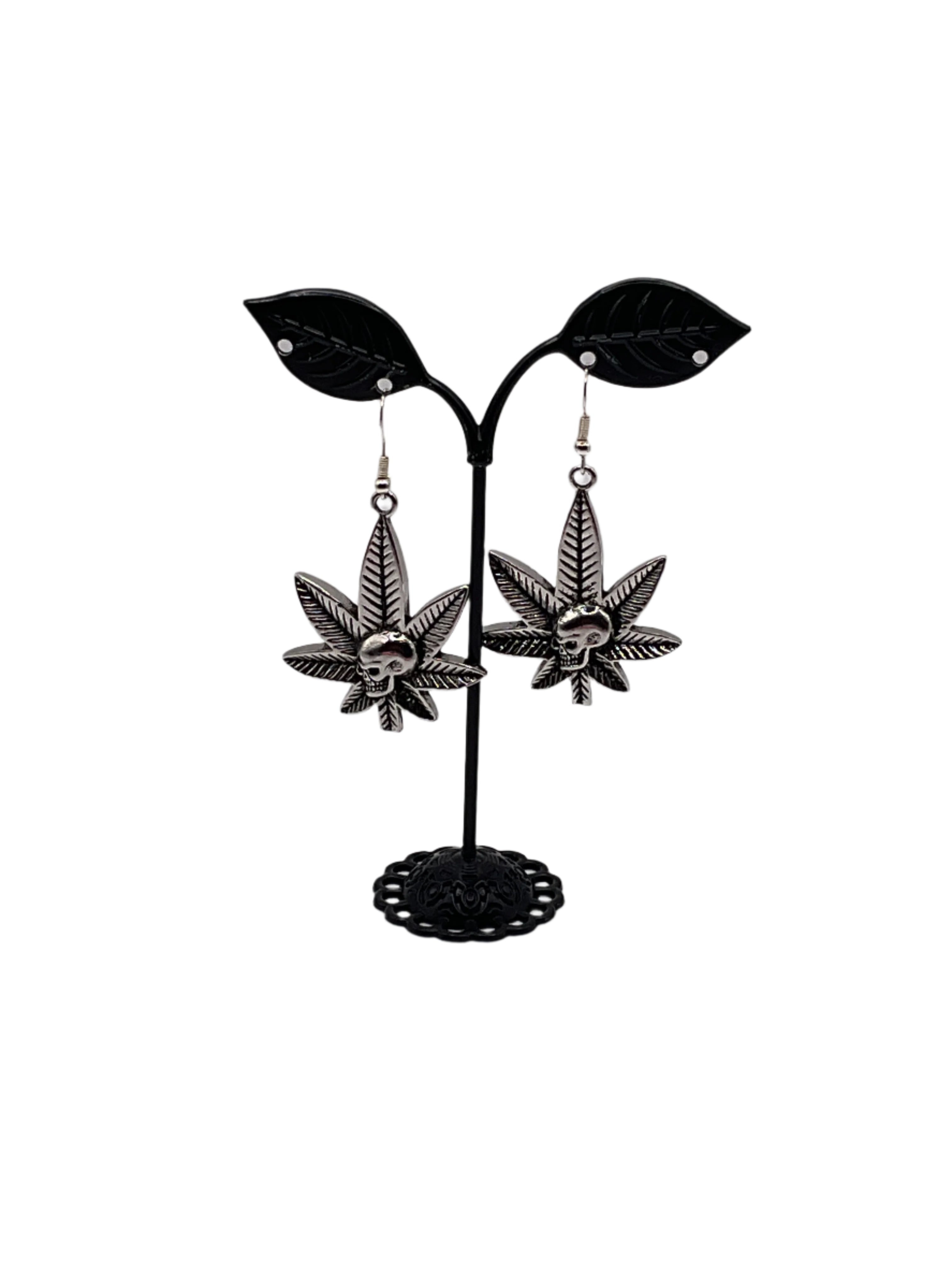 Weed and Skull Earrings