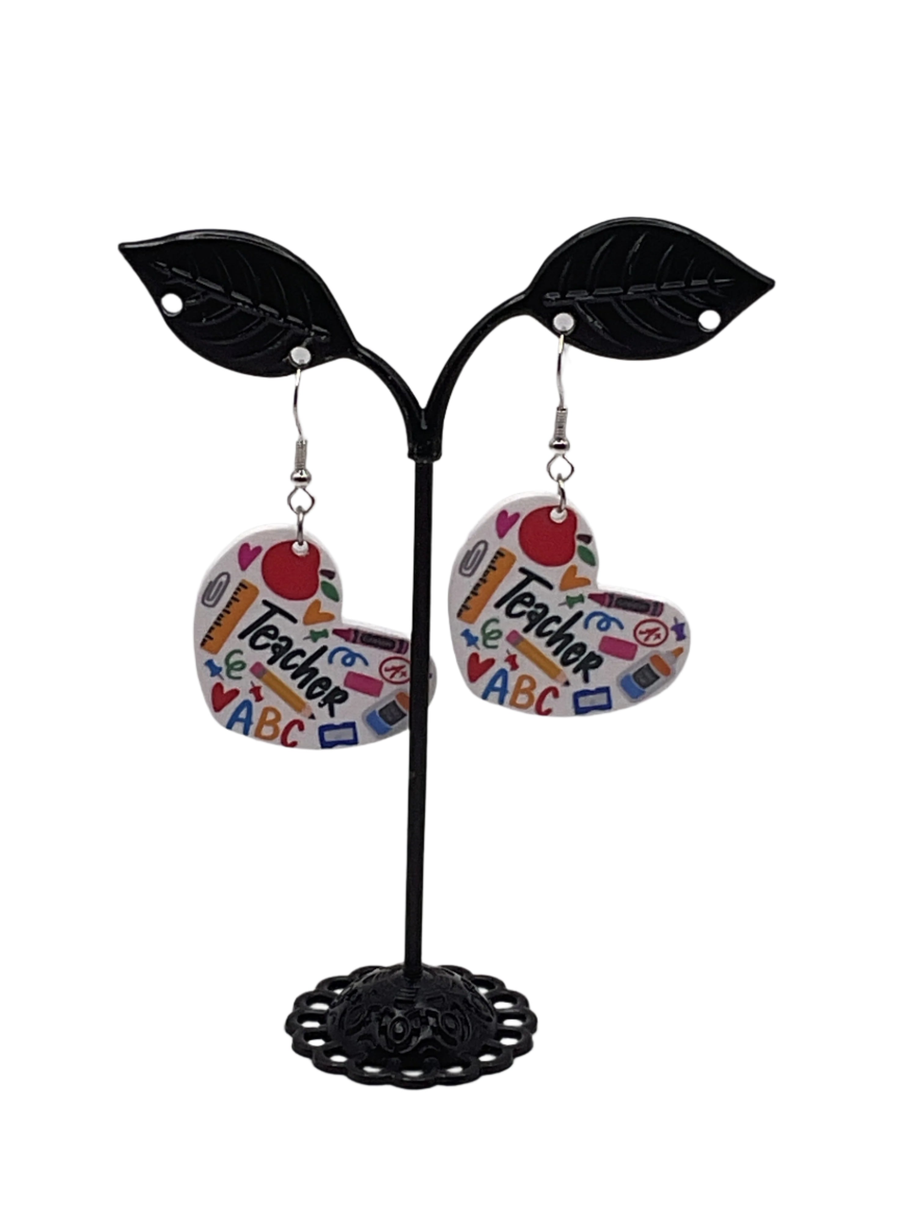 Teacher heart shaped earings