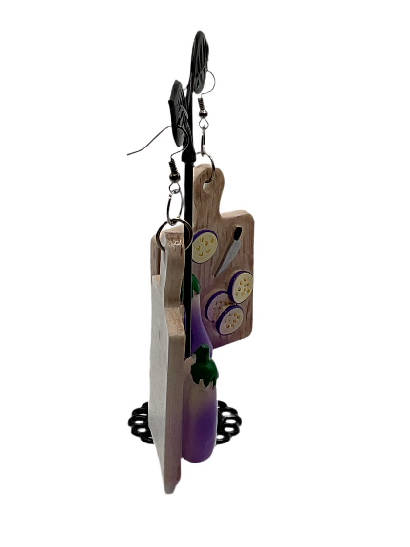 Eggplant cutting board earrings