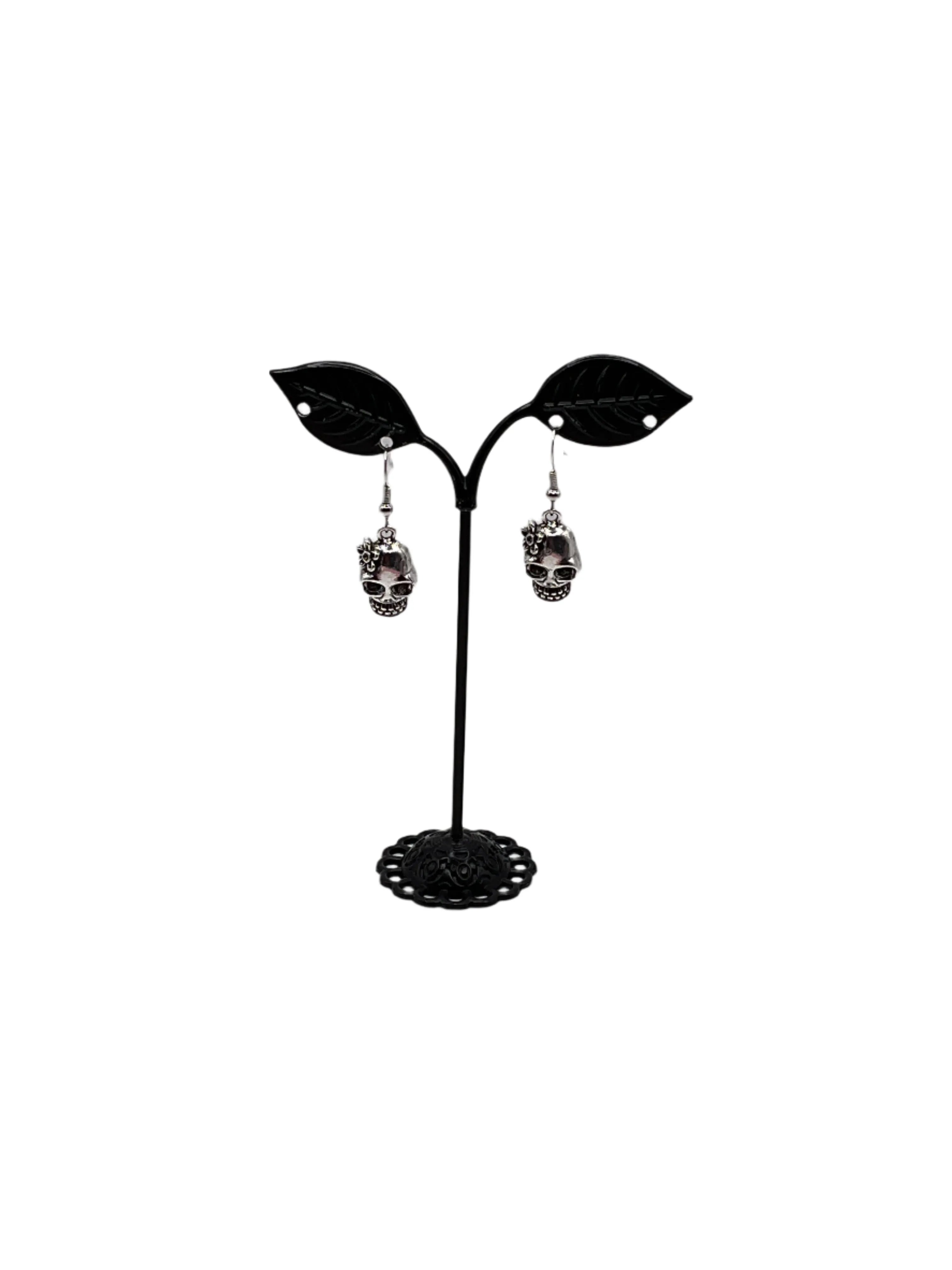 Skull With Flower Earrings