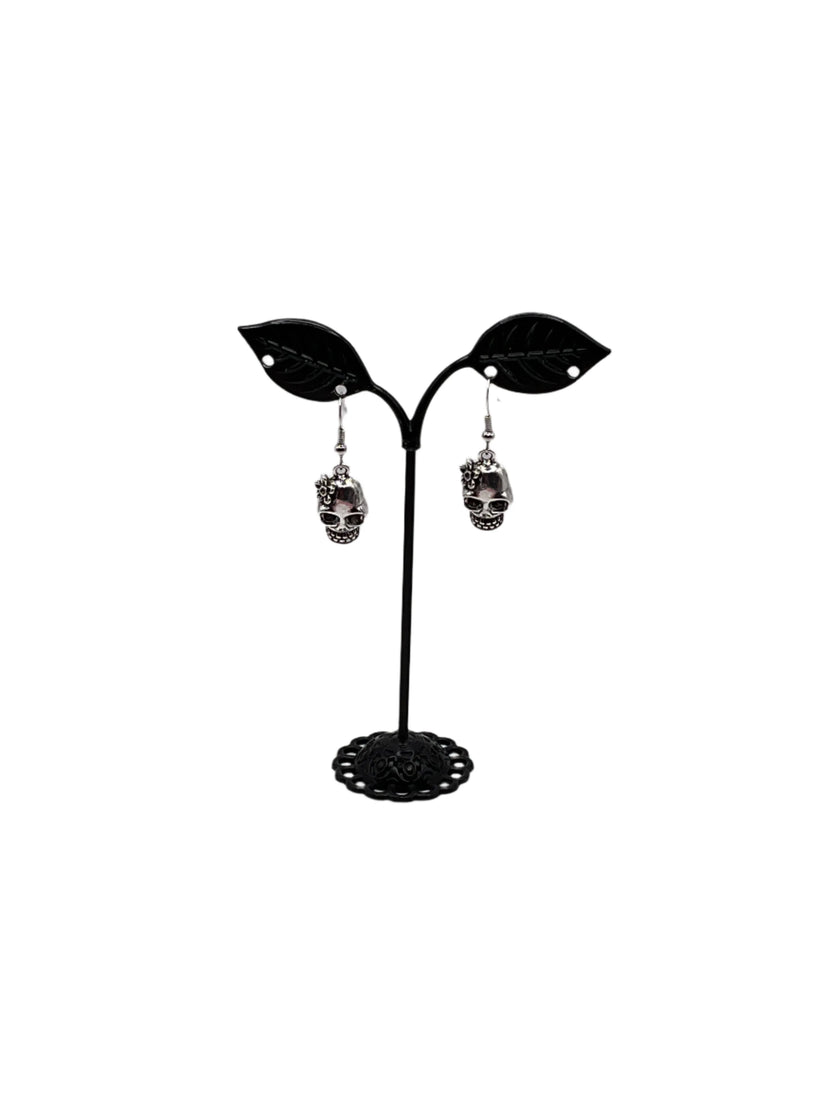 Skull With Flower Earrings