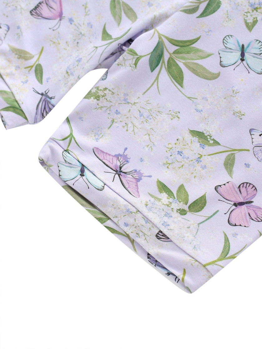 PoshTOT Purple Butterfly Print 2 Piece Short Sleeves PJ Set