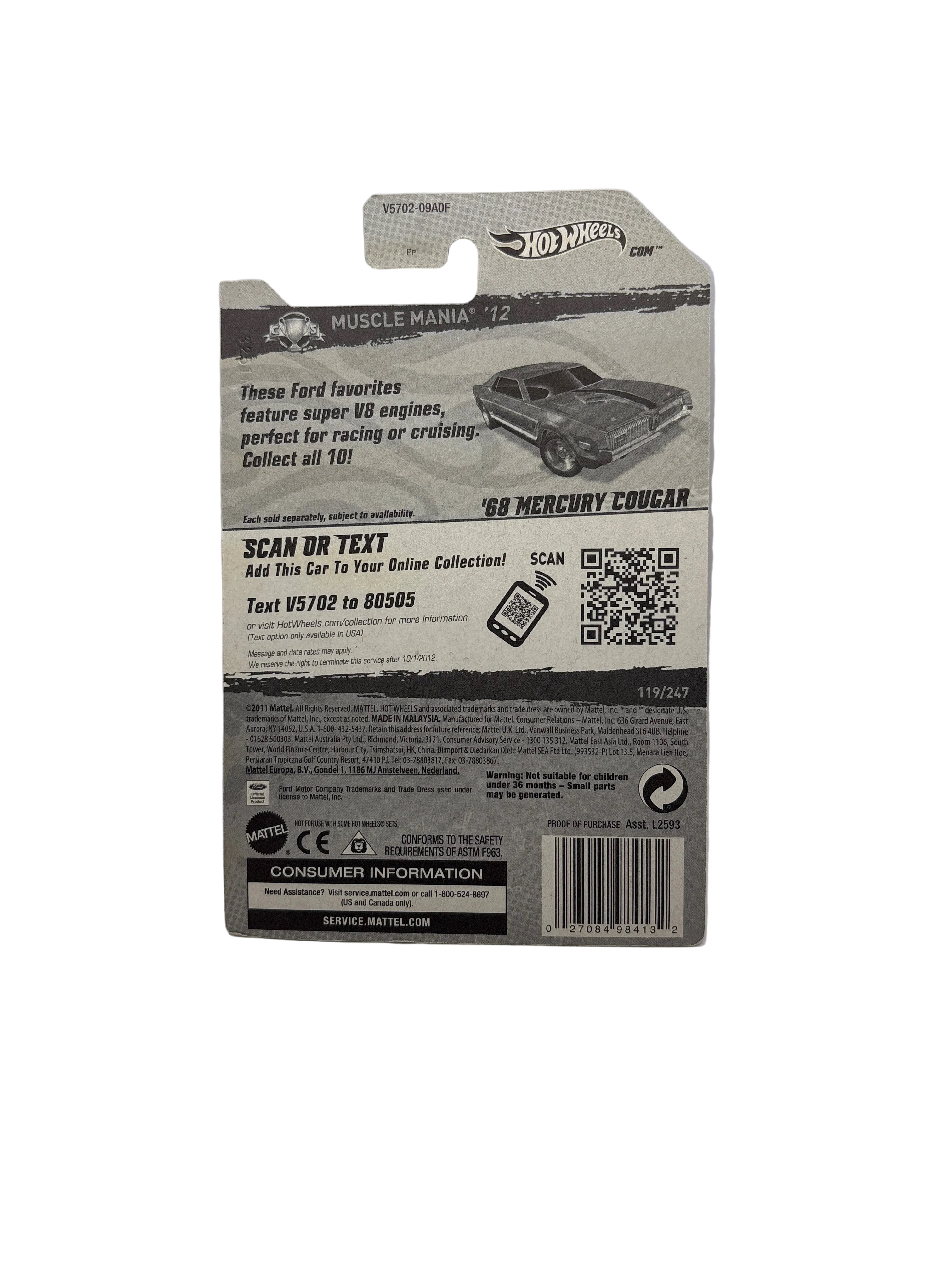 Hot Wheels 68 Mercury Cougar Diecast green