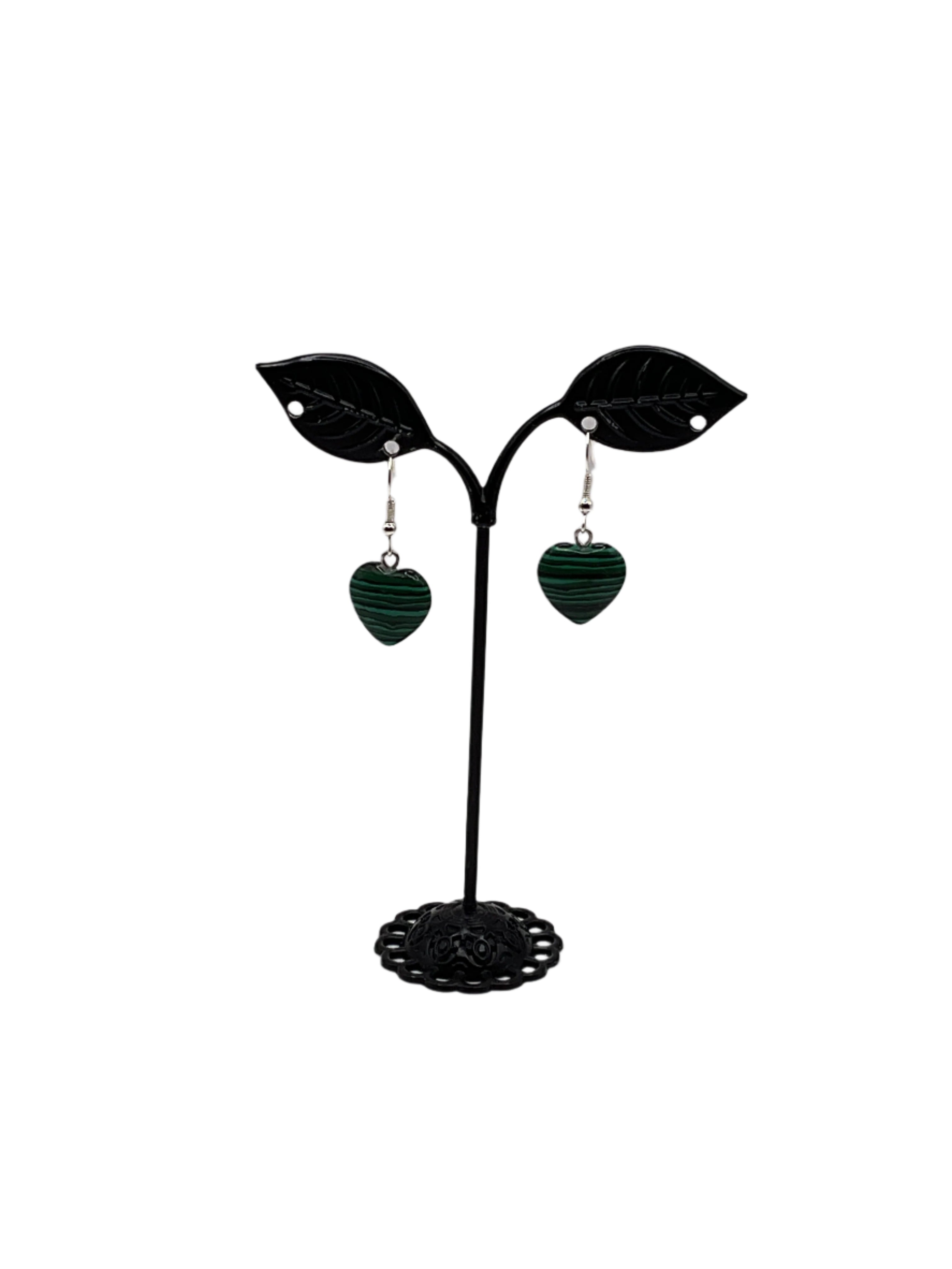 Green heart stone earrings