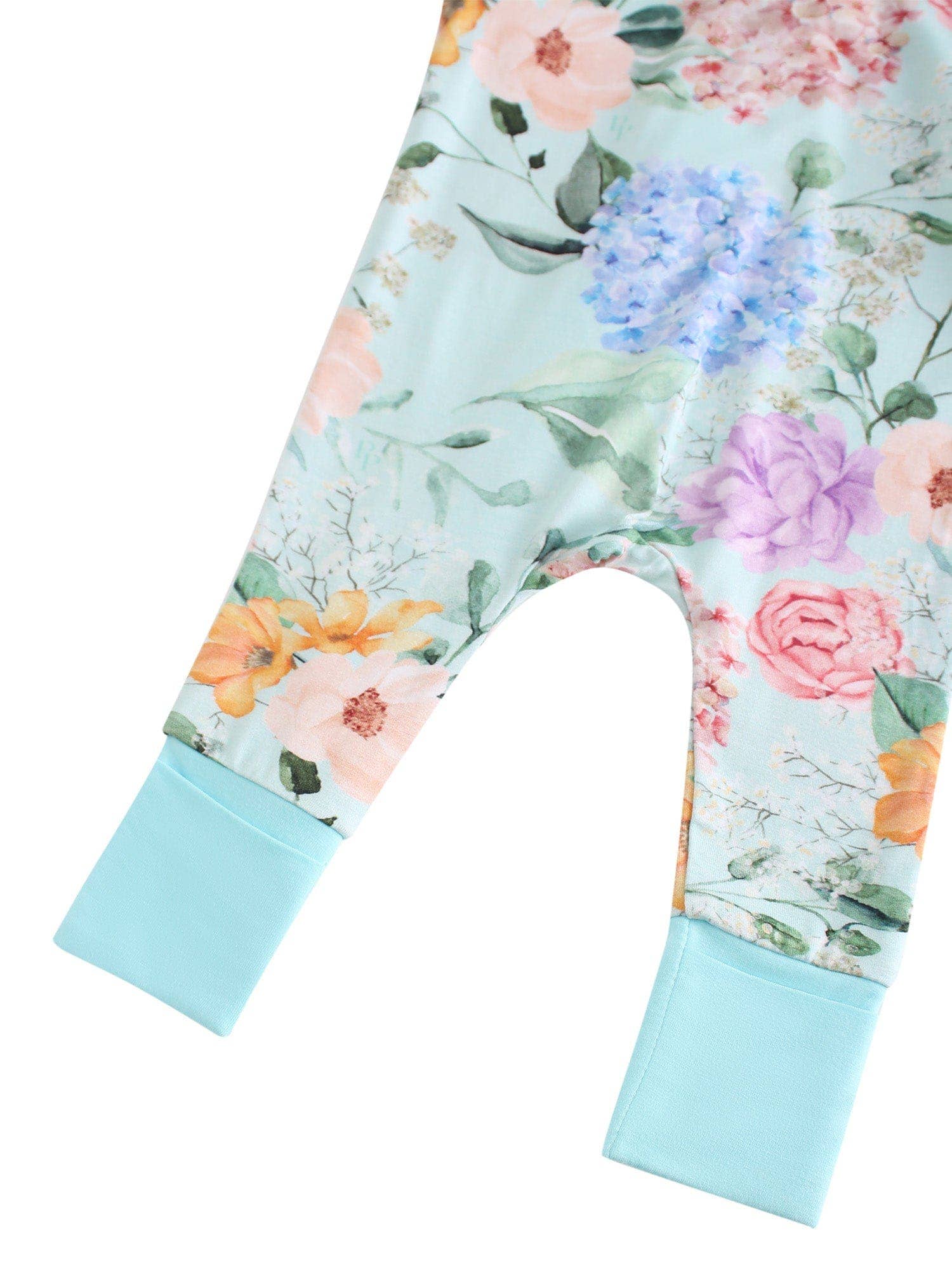 PoshTOT Green Hydrangea Bamboo Baby Convertible Zippy Romper