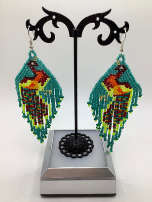 Peruvian seed bead peacock earrings