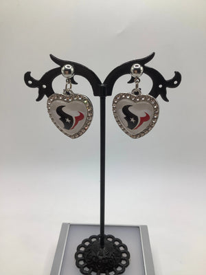 Texans white heart earrings