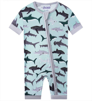 Posh TOT Shark Frenzy Bamboo Shorty Romper