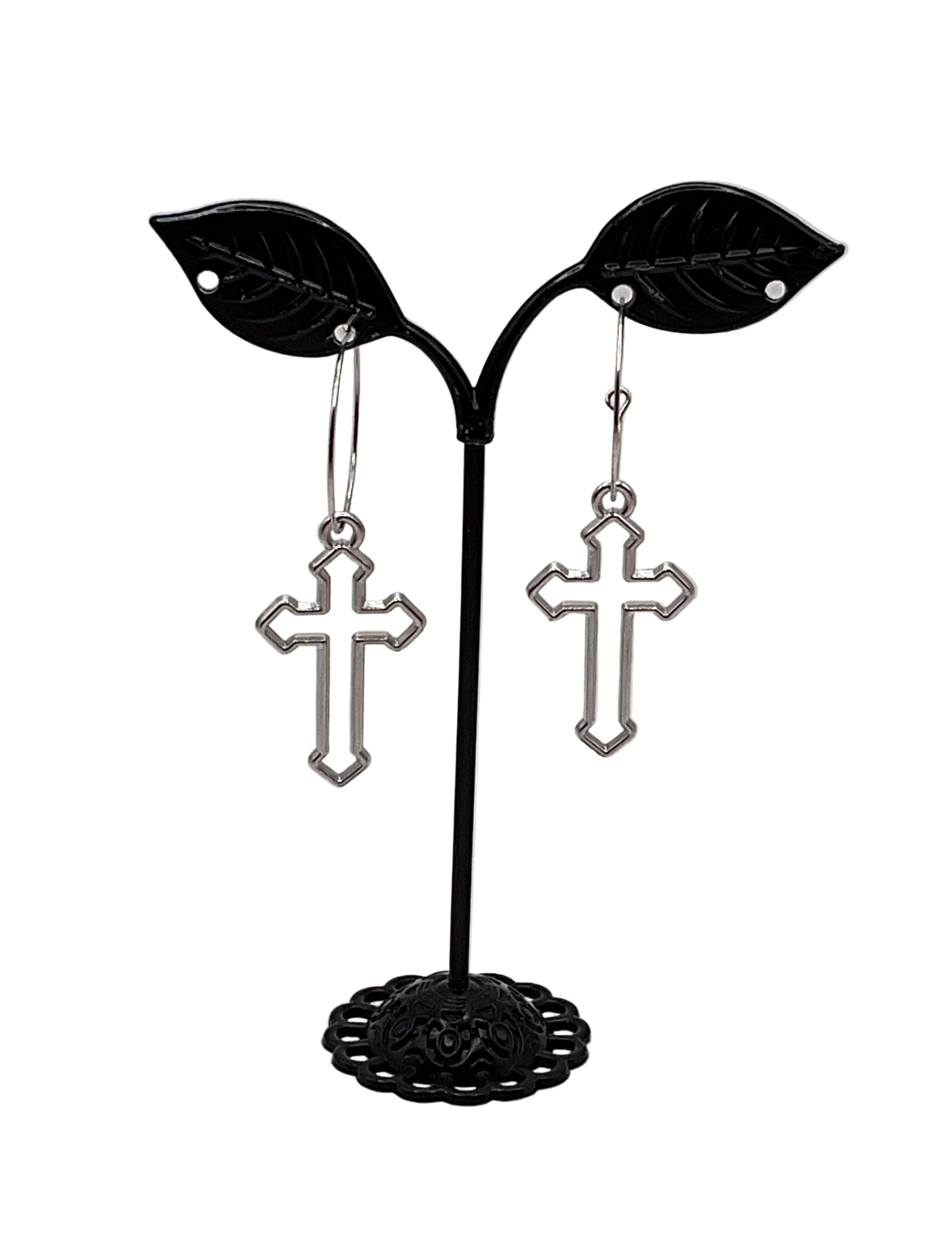 Silver cross earrings