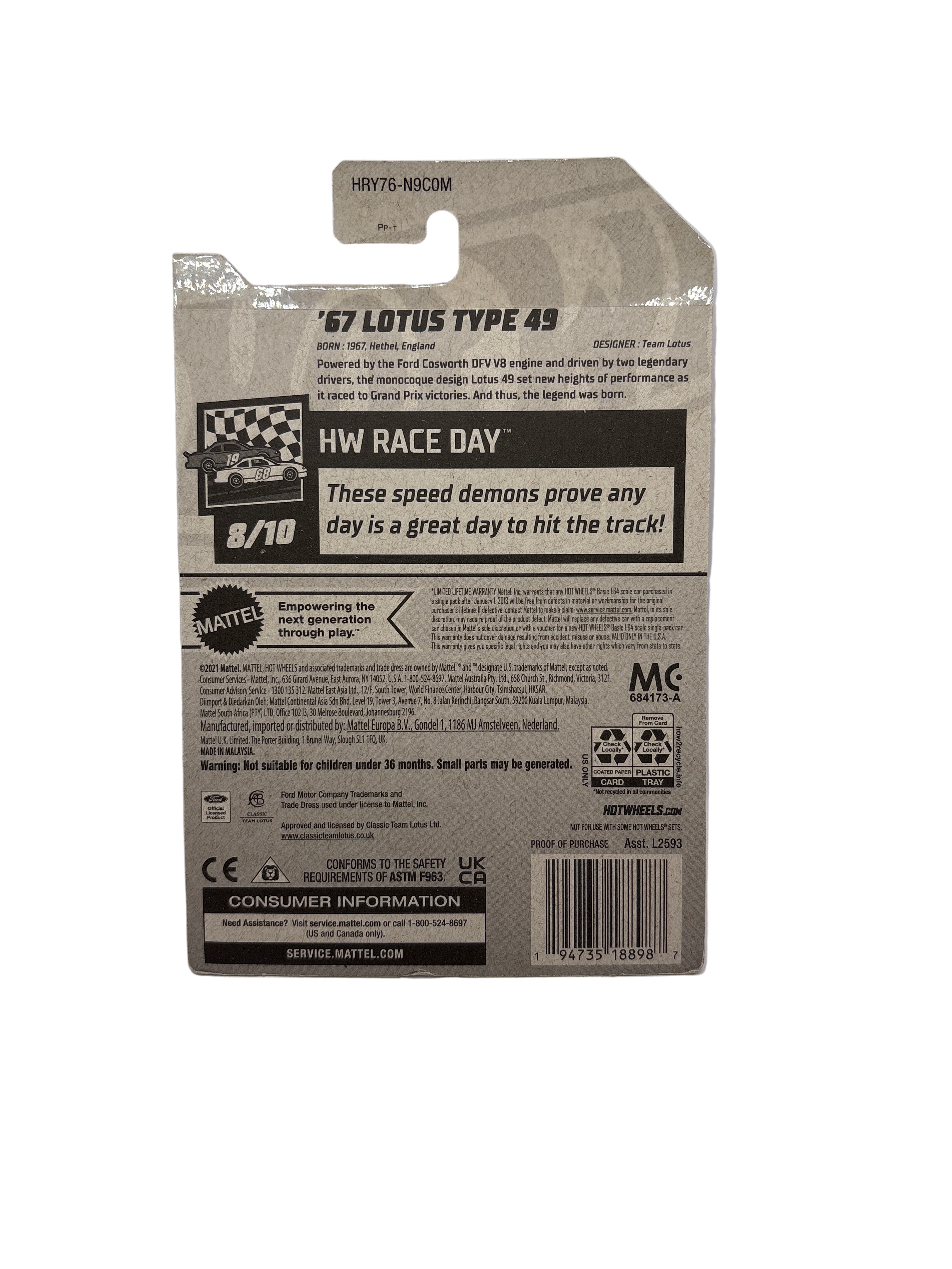 Hot Wheels 67 Lotus Type 49 Diecast green