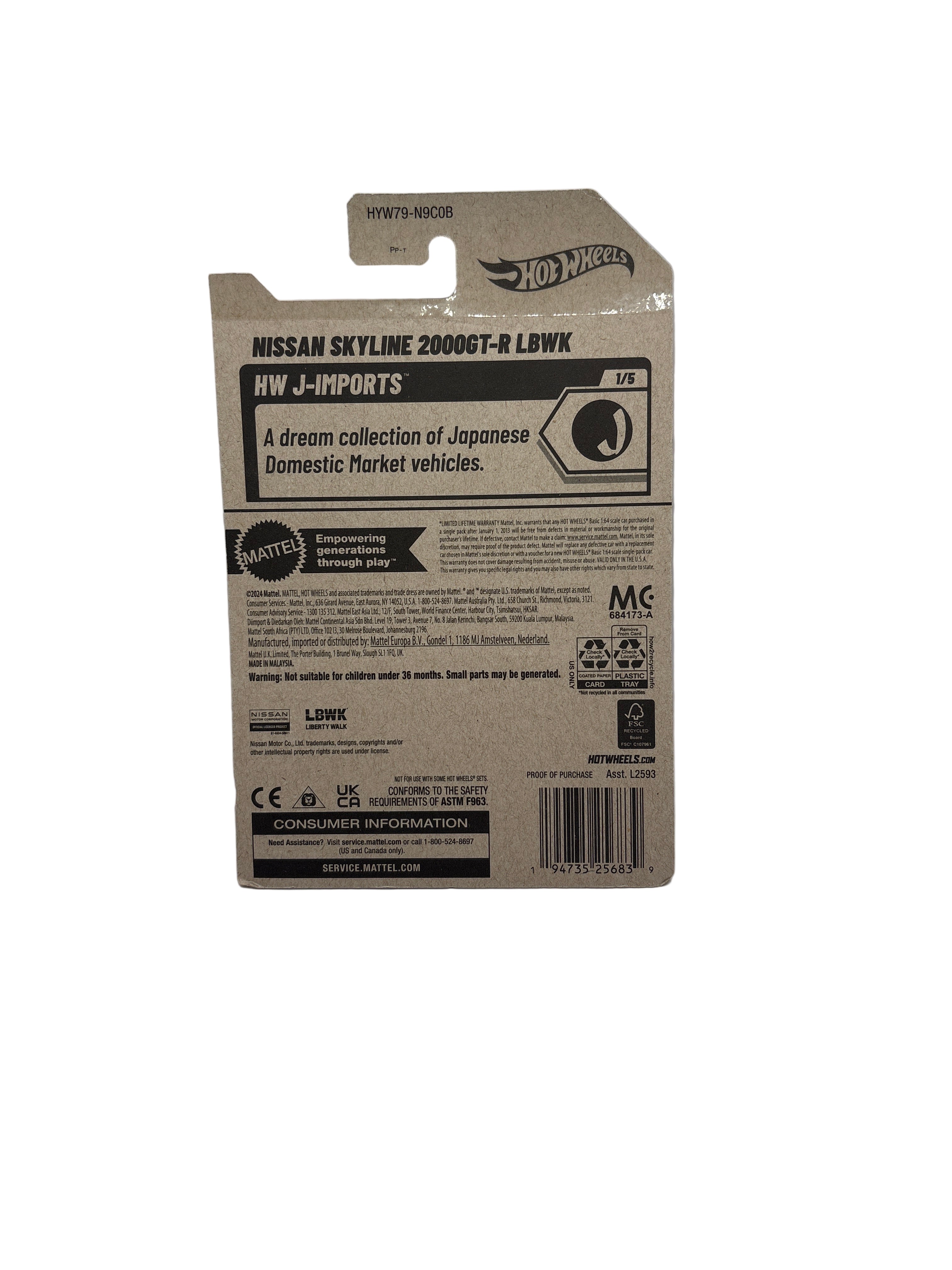 Hot Wheels Nissan Skyline 2000GT-R LBWK Diecast purple