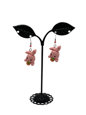 Pink bunny with carrot earrings