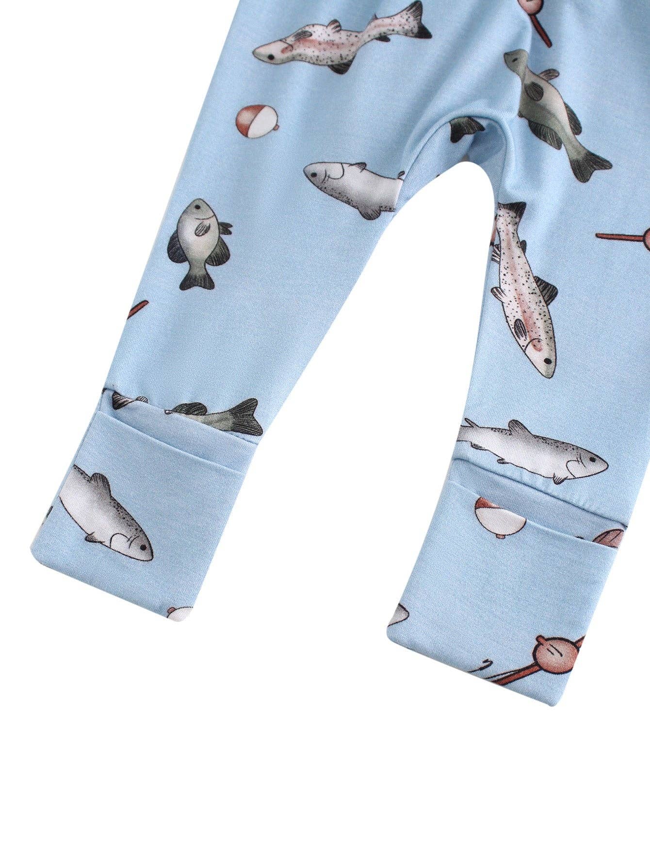 PoshTOT Blue Fish Bamboo Baby Convertible Zippy Romper