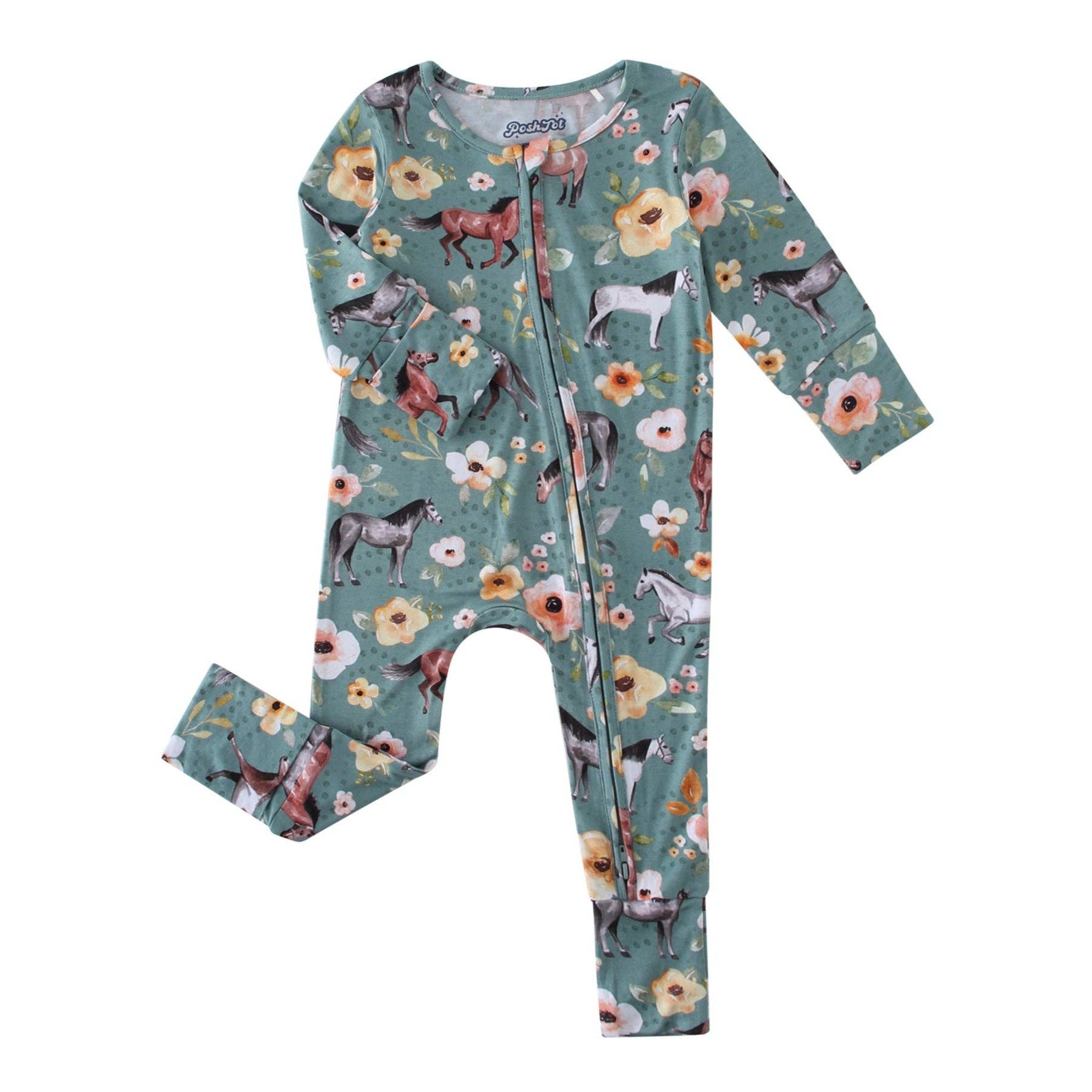 PoshTOT Wild Horse Bamboo Baby Convertible Zippy Romper