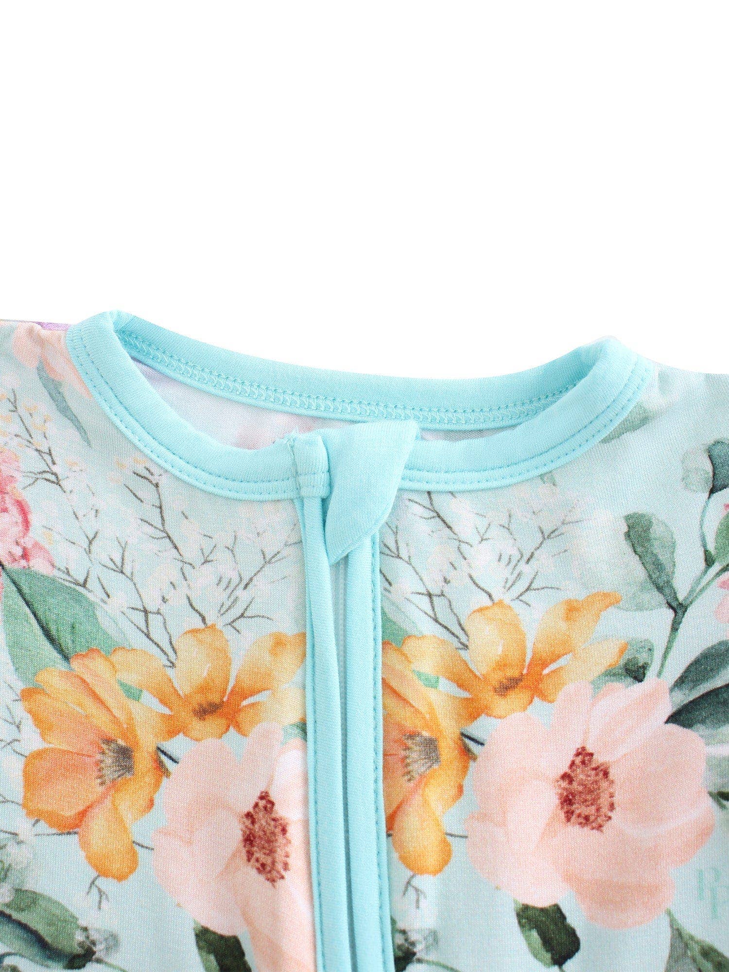 PoshTOT Green Hydrangea Bamboo Baby Convertible Zippy Romper