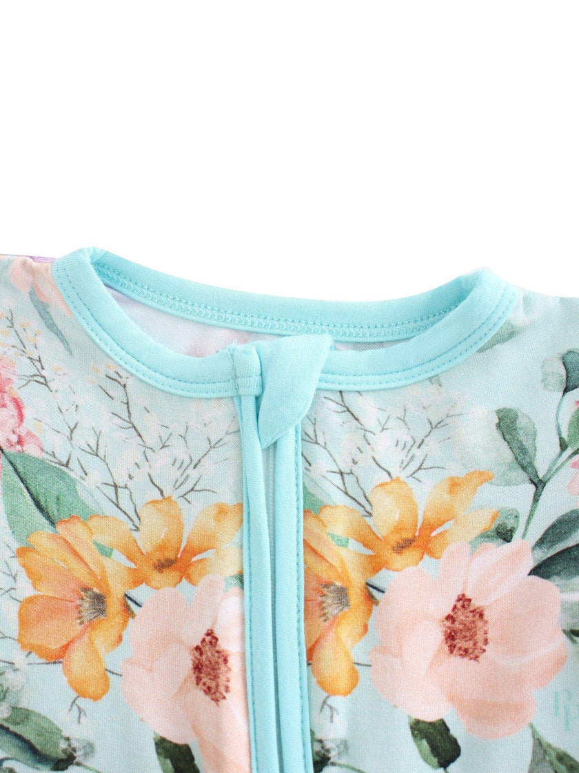 PoshTOT Green Hydrangea Bamboo Baby Convertible Zippy Romper