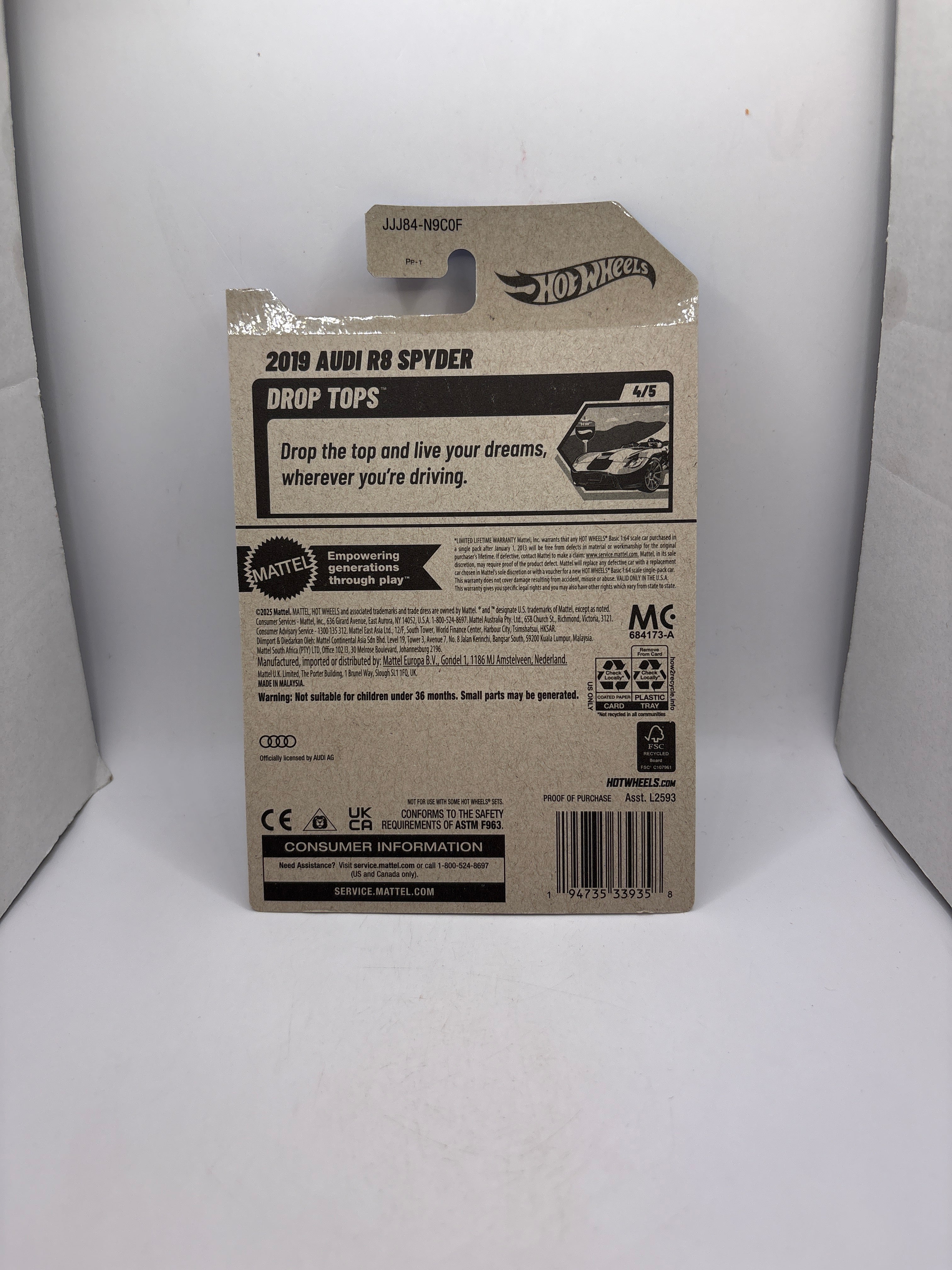 Hot Wheels 2019 Audi R8 Spyder Diecast black