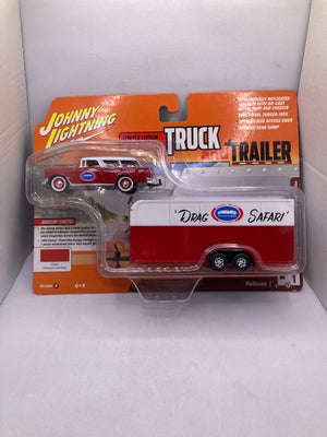 Johnny Lightning 1955 Chevy Nomad With Enclosed Car Trailer Diecast