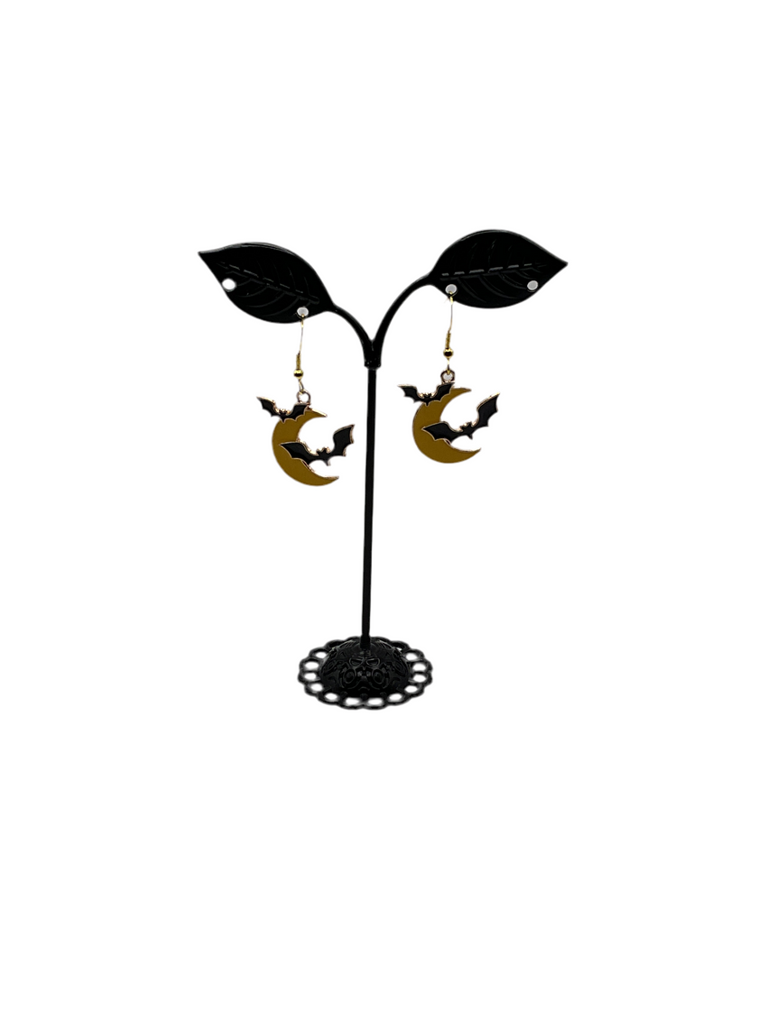 Moon with Bats Earrings